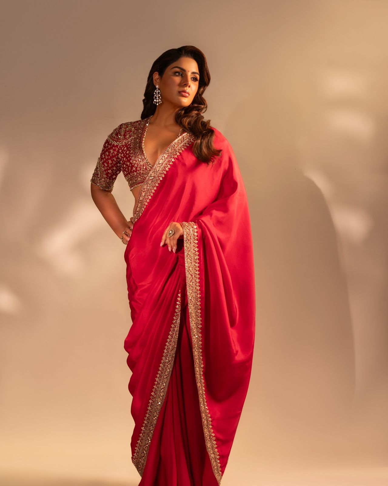 Soft Rangoli Silk Sequins Embroidered Saree Front View