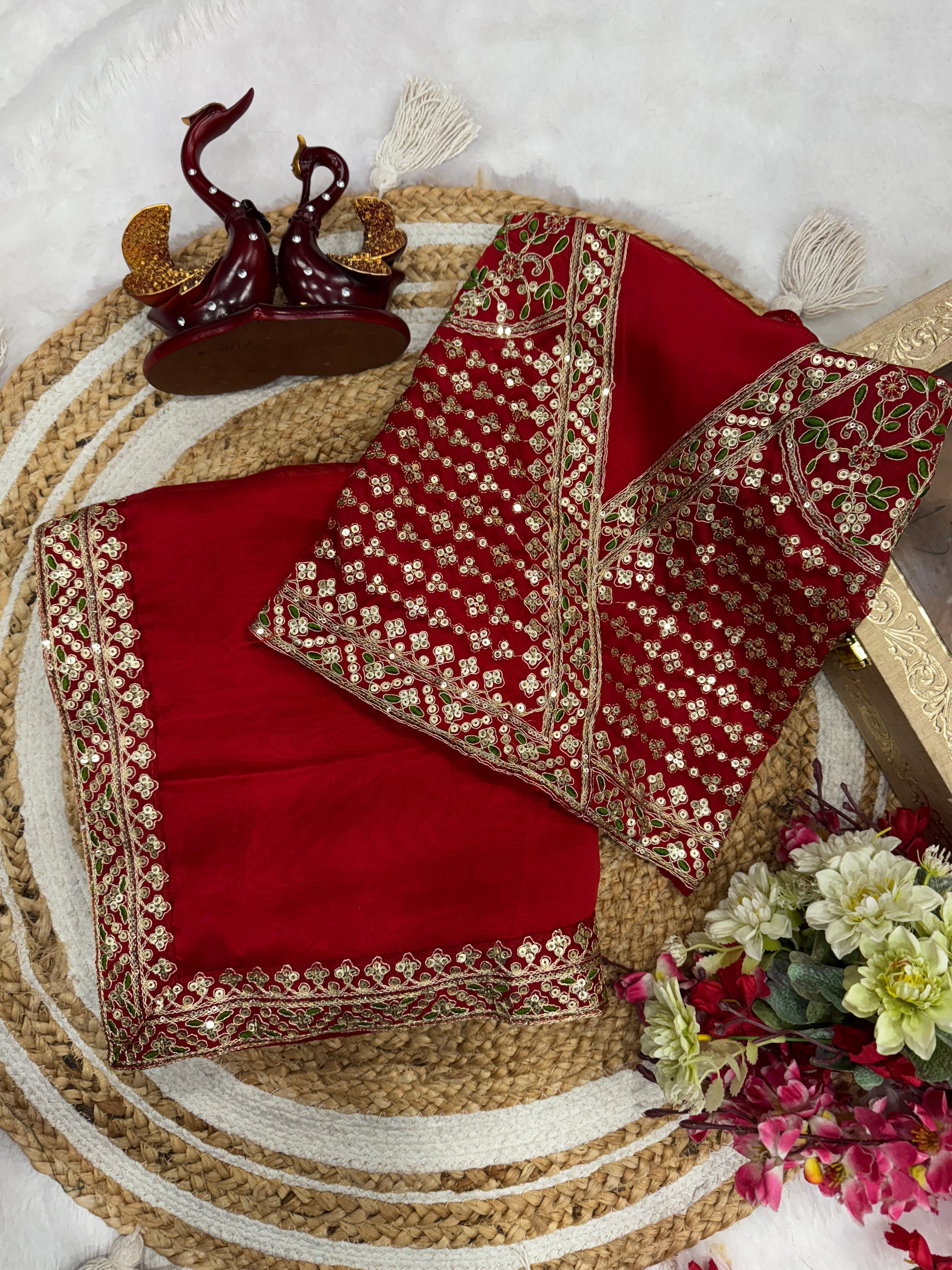 Close-Up of Sequins Work and Lace Border