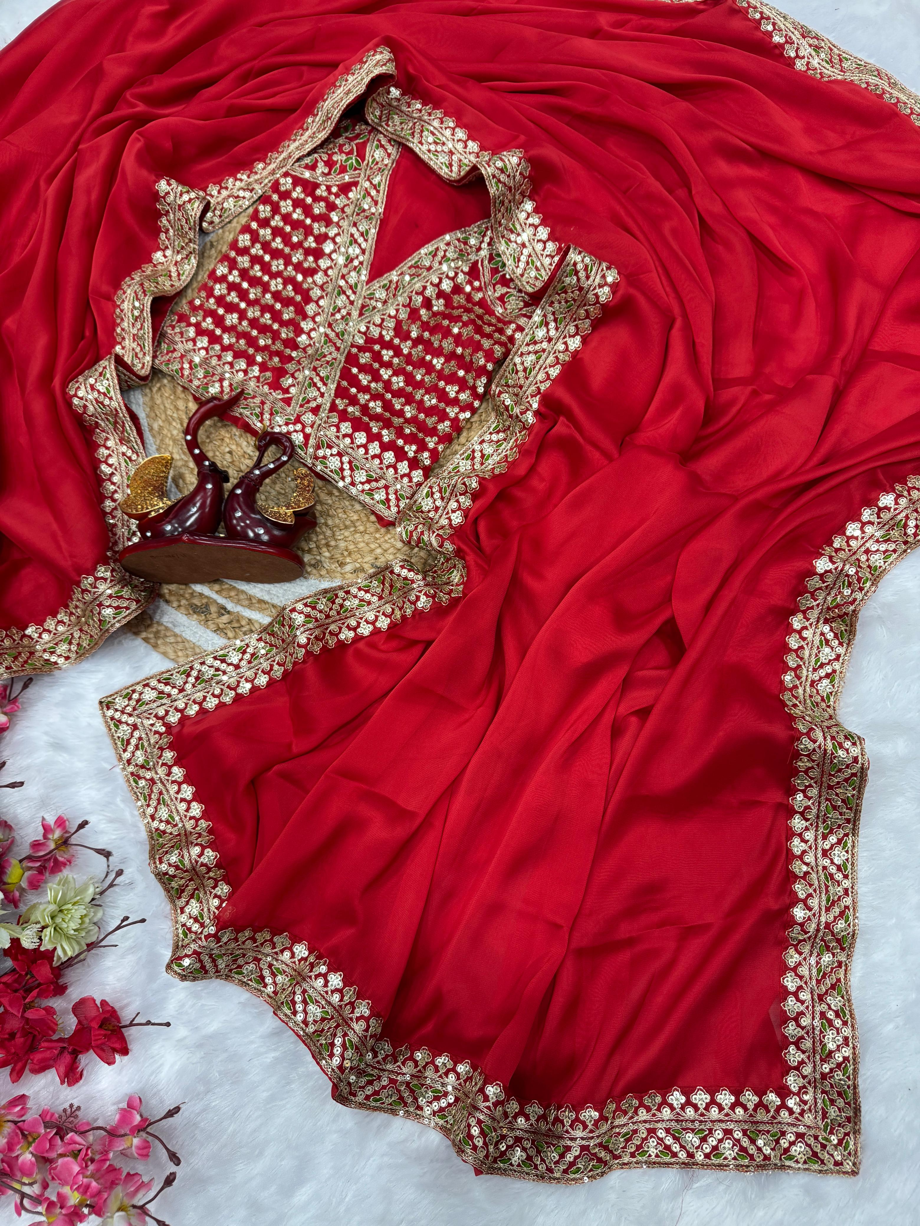 Close-Up of Sequins Work and Lace Border