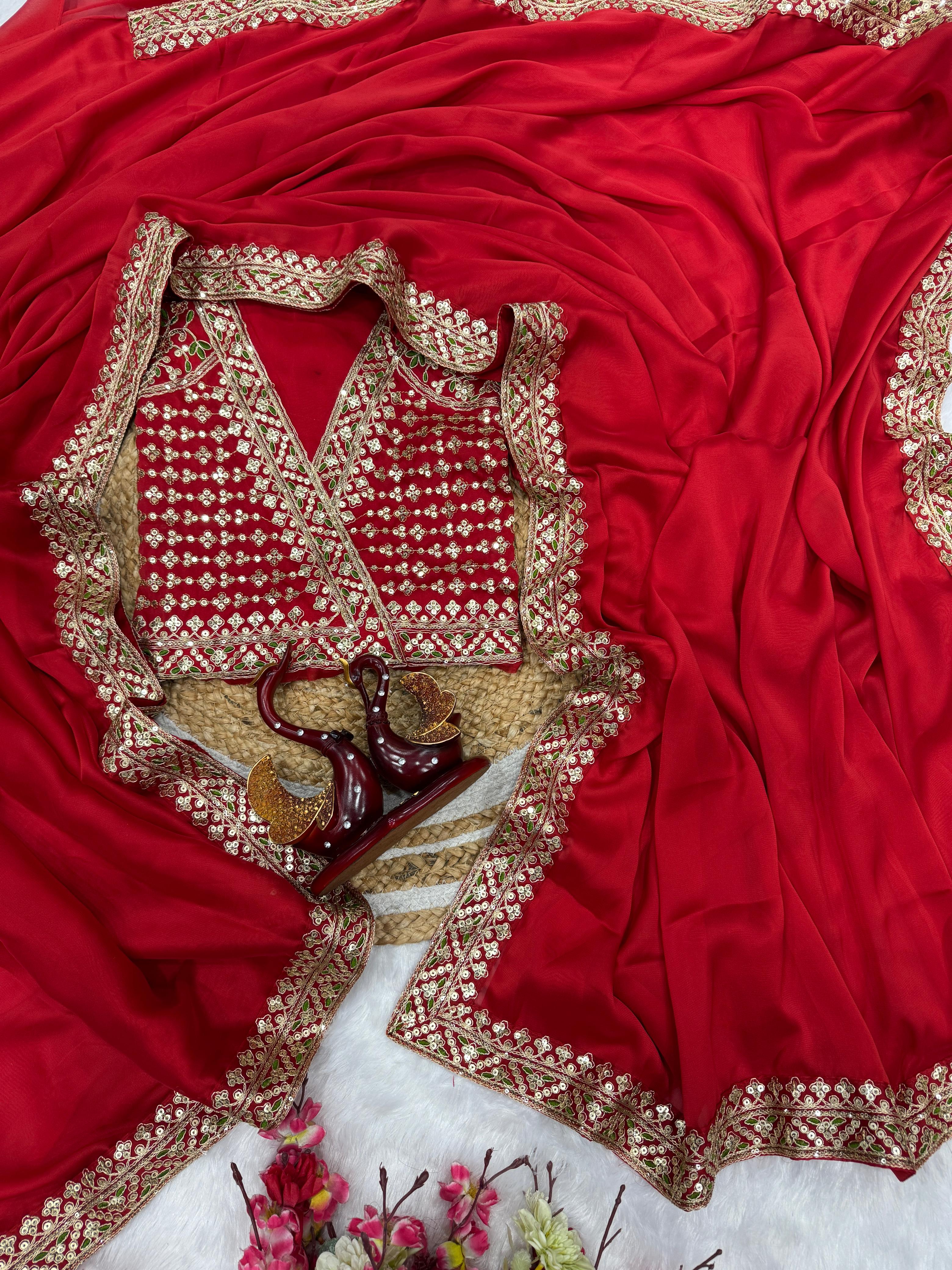 Close-Up of Sequins Work and Lace Border