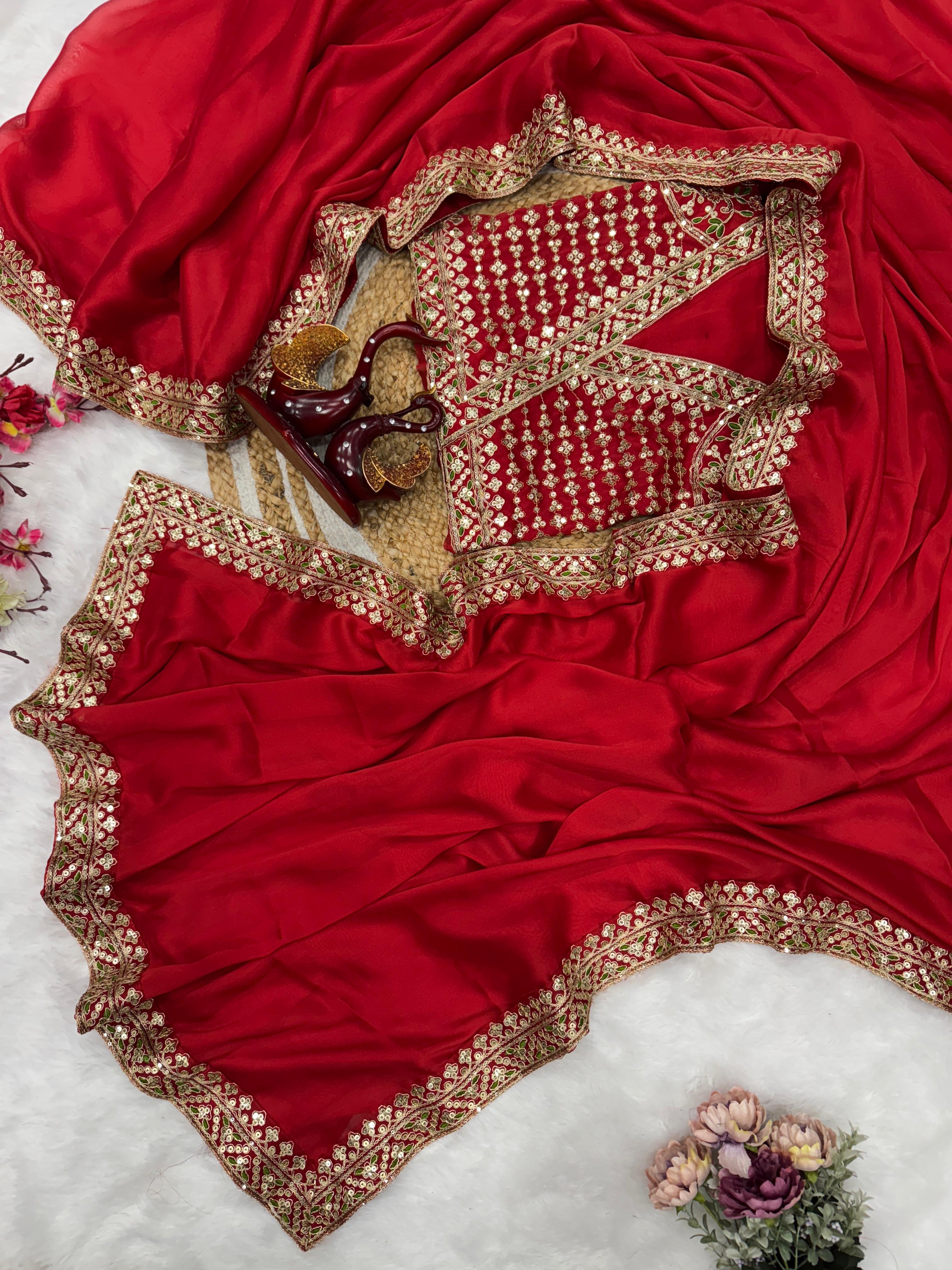 Close-Up of Sequins Work and Lace Border