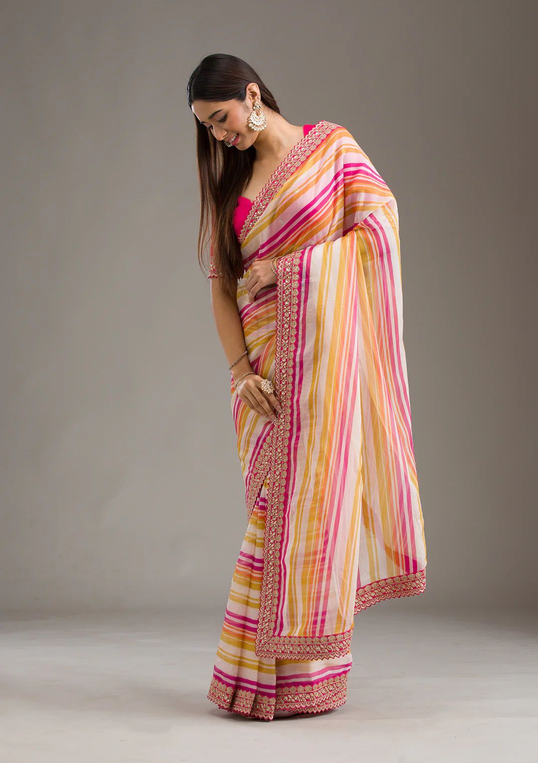 Soft Tebby Silk Leriya Print Saree Front View