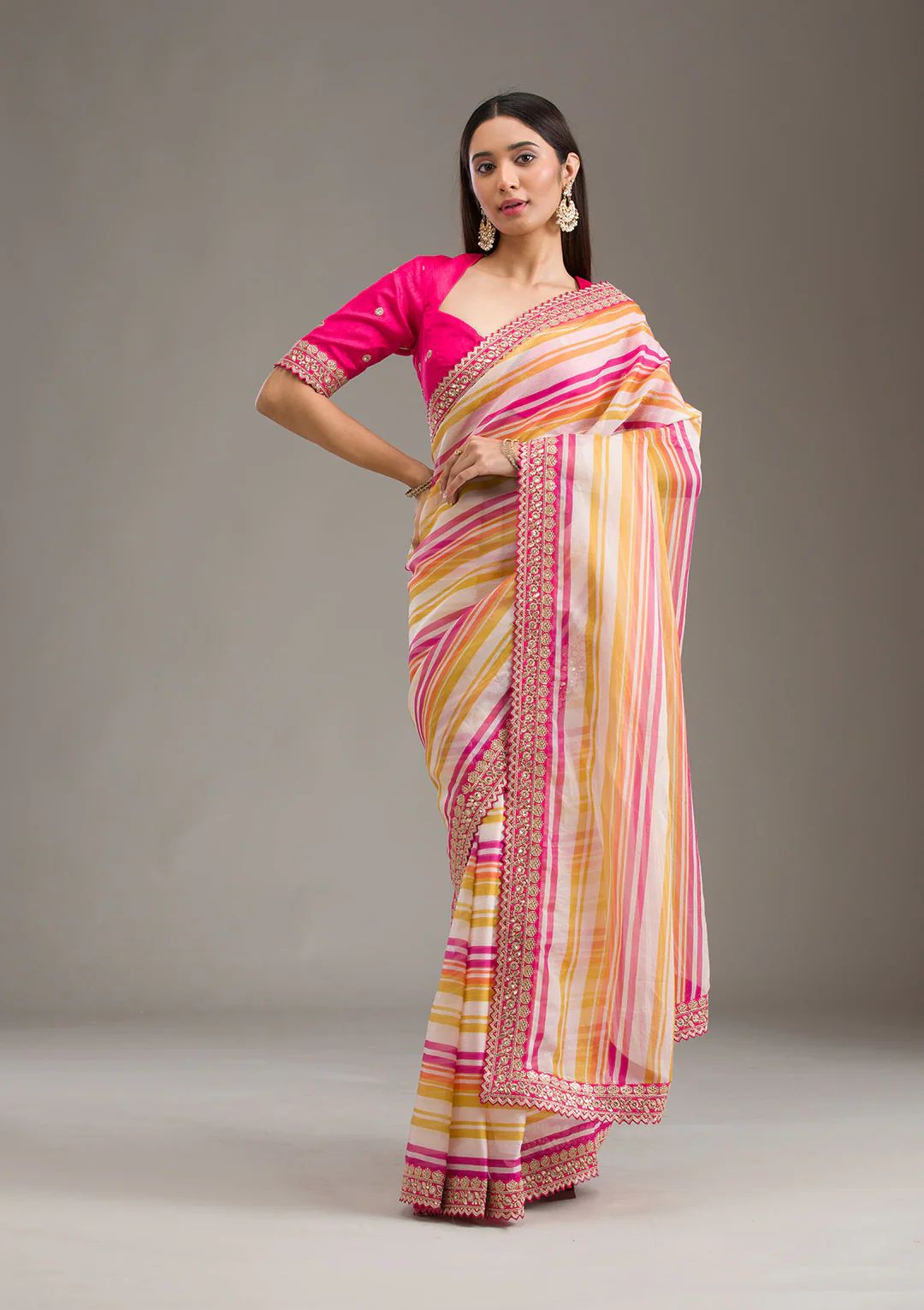 Soft Tebby Silk Leriya Print Saree Front View