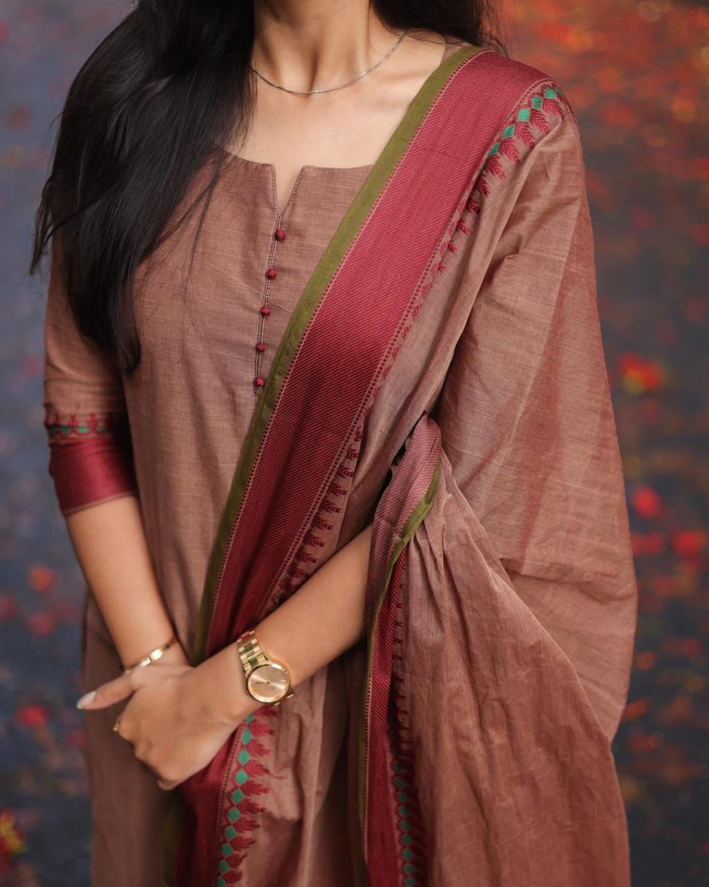 Traditional South Indian Design Kanchi Cotton Kurti Set