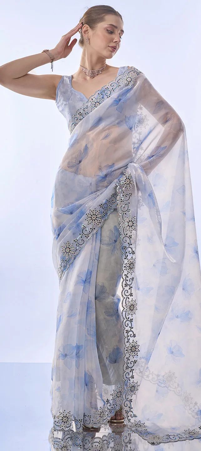 Soft Space Silk Printed Saree Front View