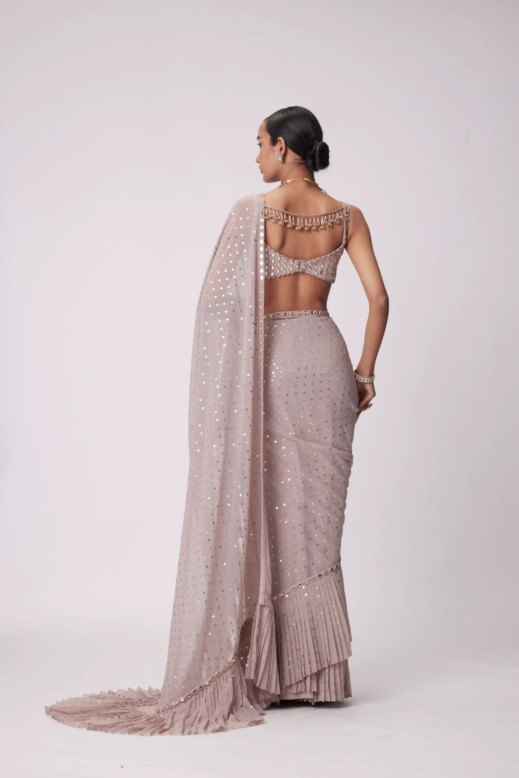 Faux Georgette Sequins Embroidered Saree Front View