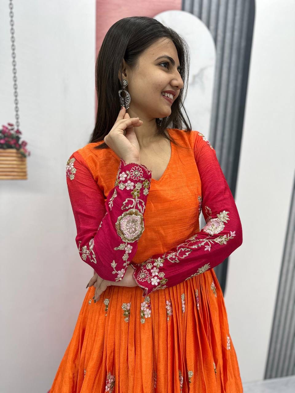 Heavy Chinon Gown with Sequence Embroidery and Dupatta