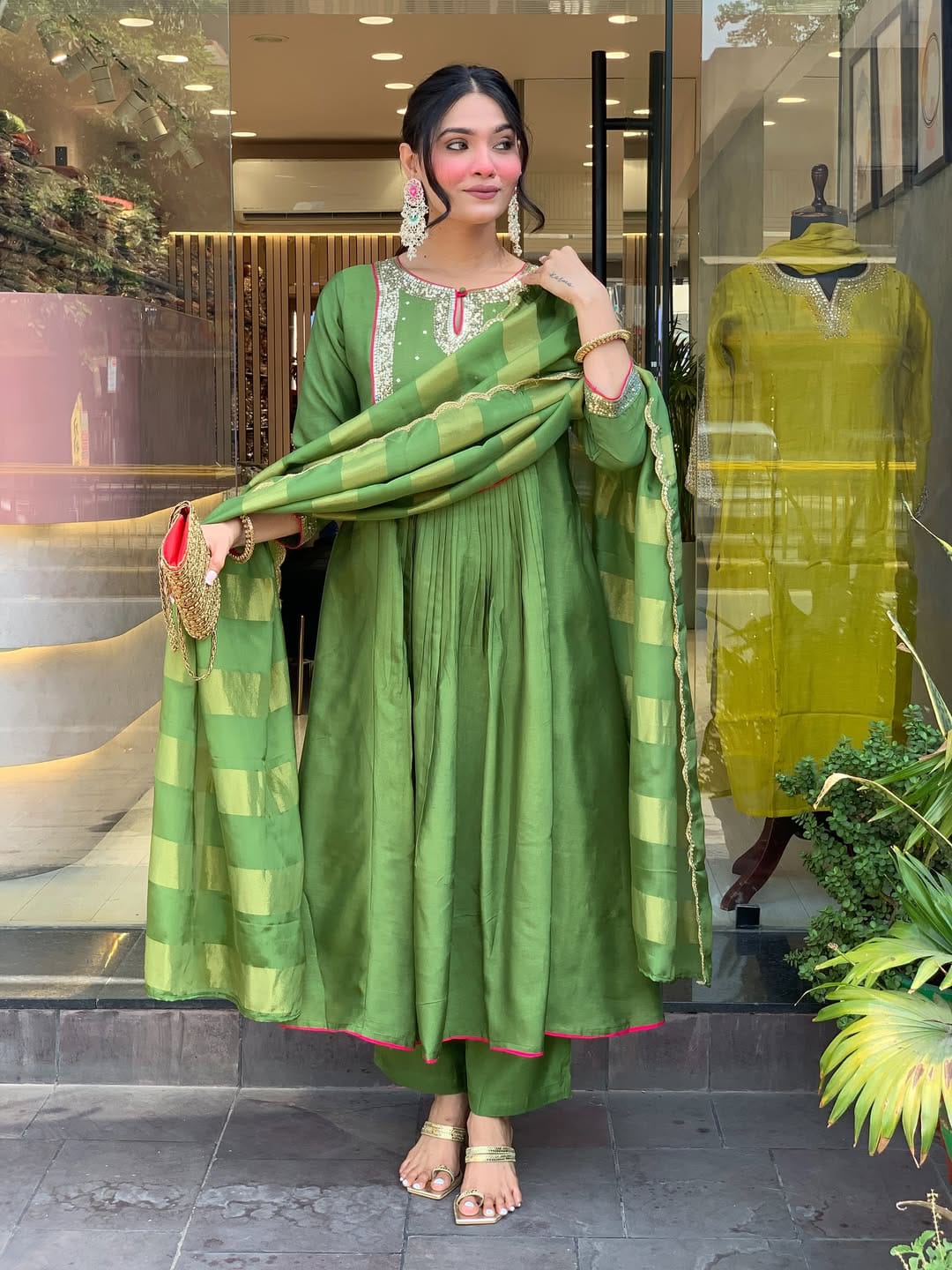Pure Mul Chanderi Embroidered Suit Set with Banarasi Dupatta