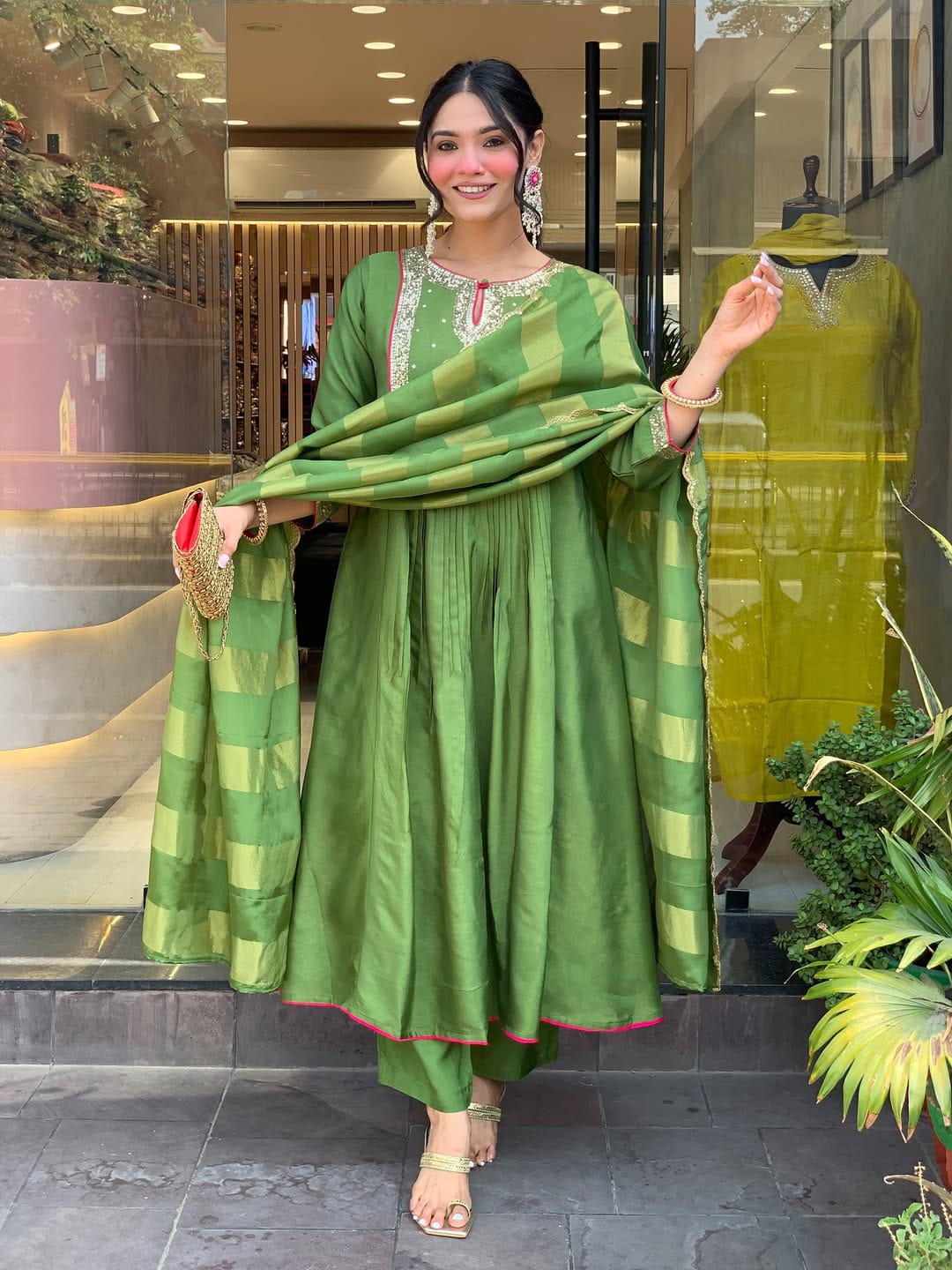 Pure Mul Chanderi Embroidered Suit Set with Banarasi Dupatta