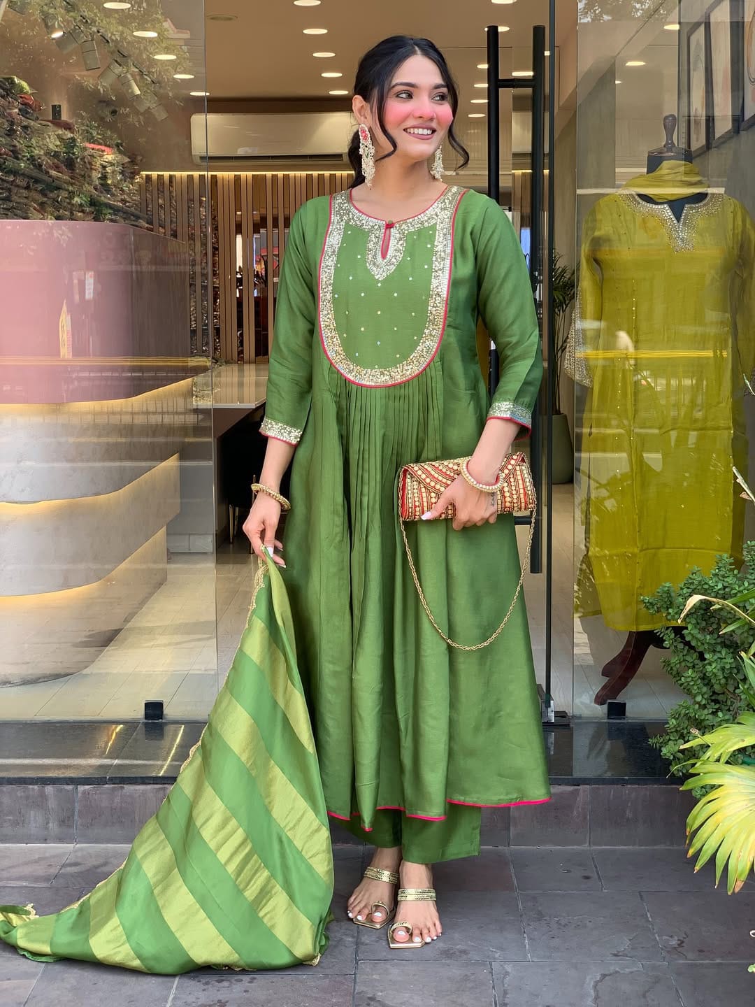 Pure Mul Chanderi Embroidered Suit Set with Banarasi Dupatta