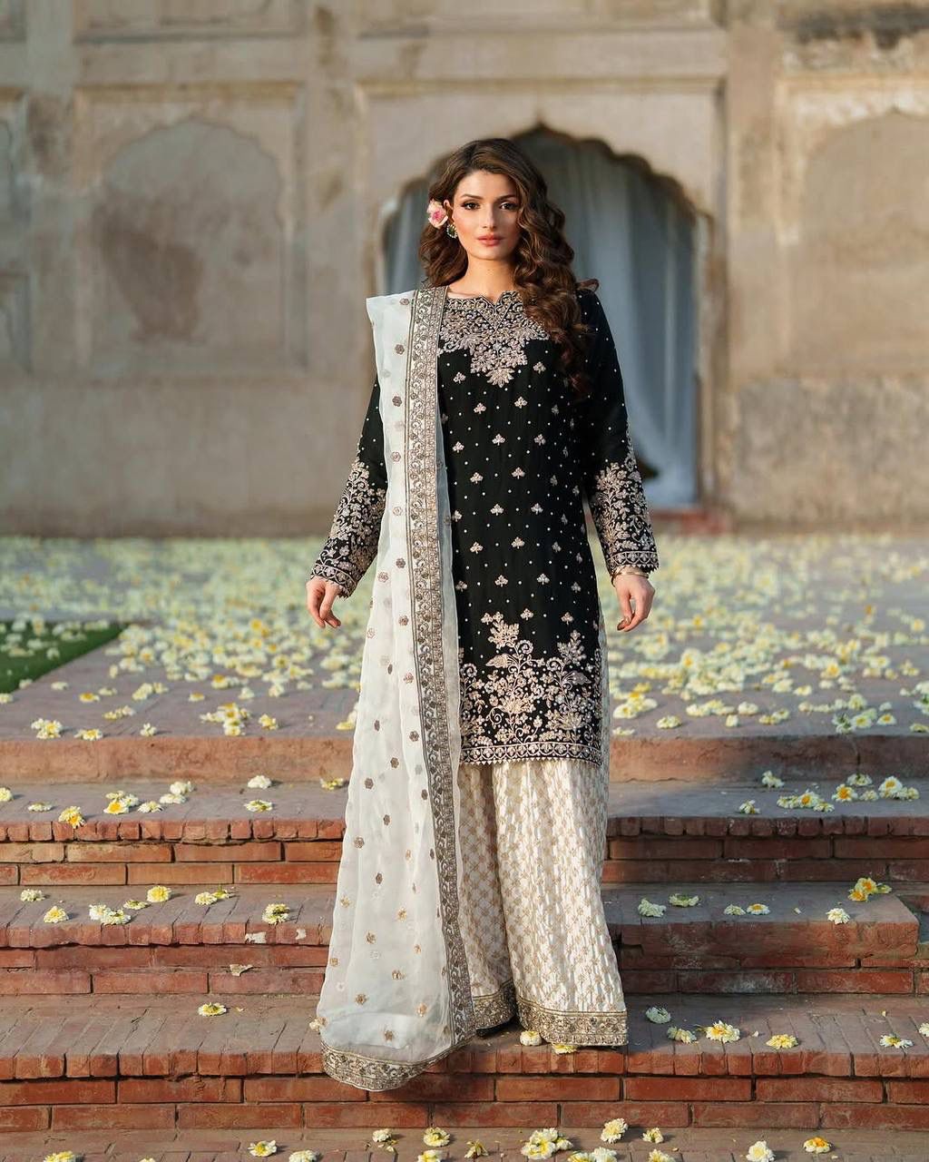 Pure Chinon Silk Embroidered Suit Set with Dupatta