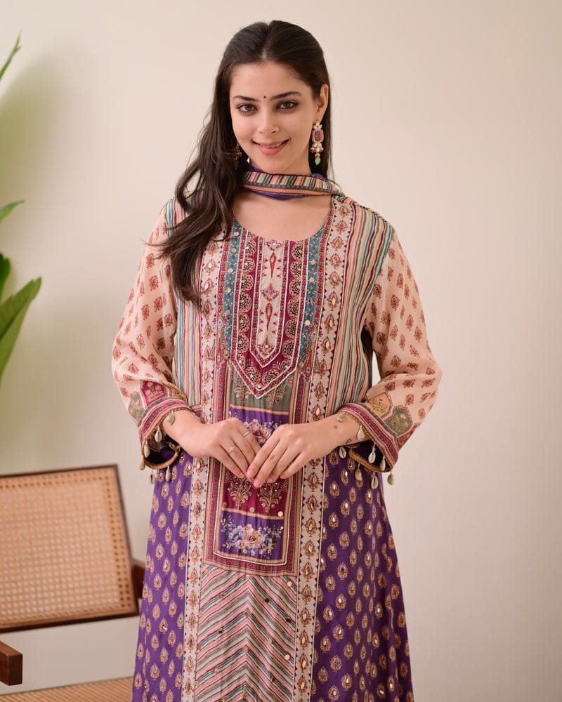 Pure Chinon Kurti Plazzo Set with Chiffon Dupatta