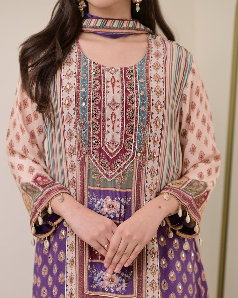 Pure Chinon Kurti Plazzo Set with Chiffon Dupatta
