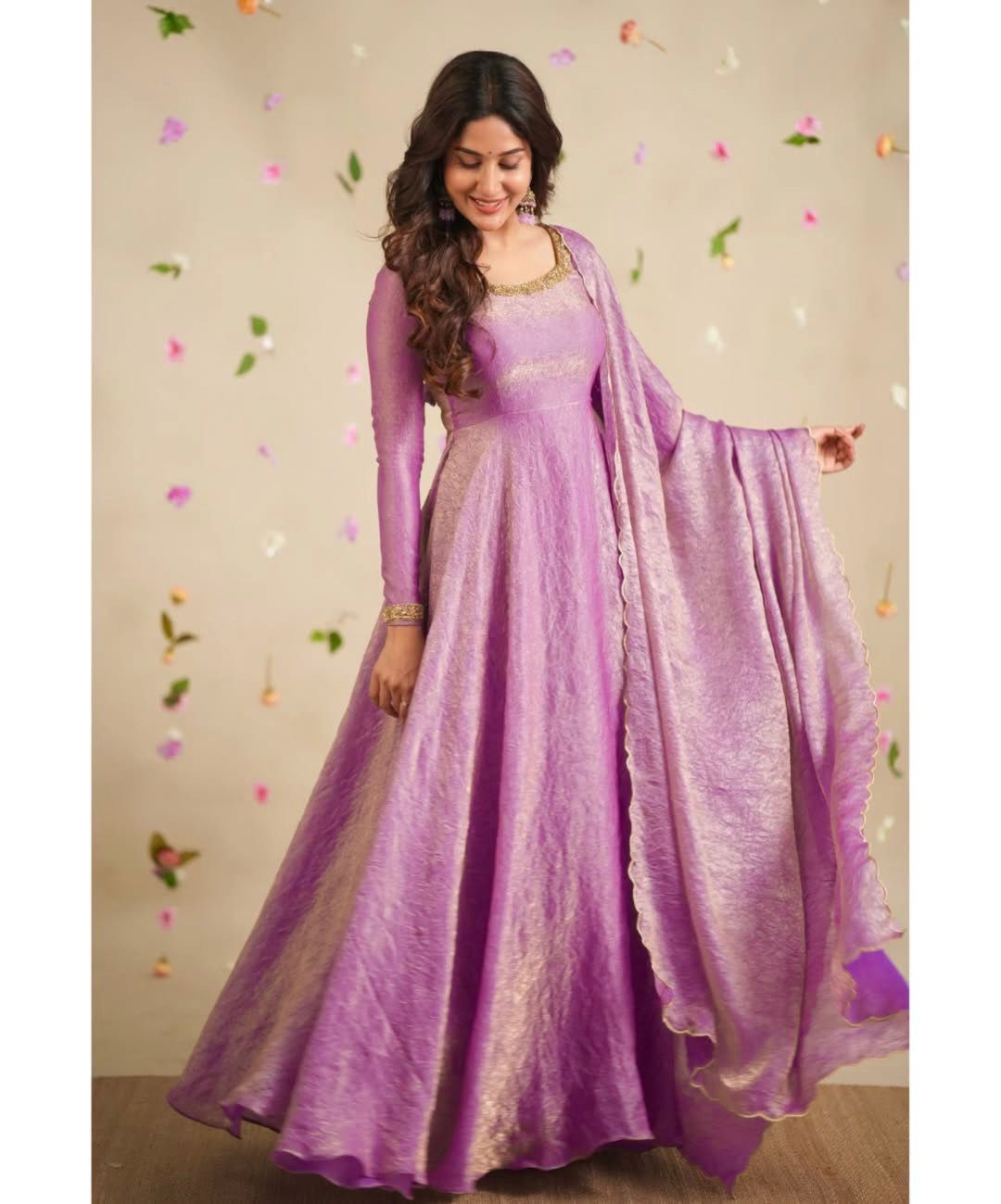 Designer Gold Gown Set with Dupatta for Wedding