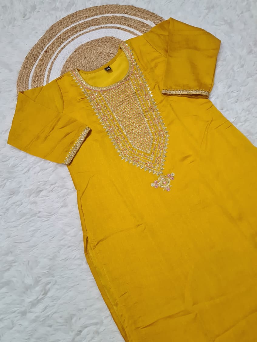 Stylish Vichitra Silk Suit Set with Golden Embroidery Work