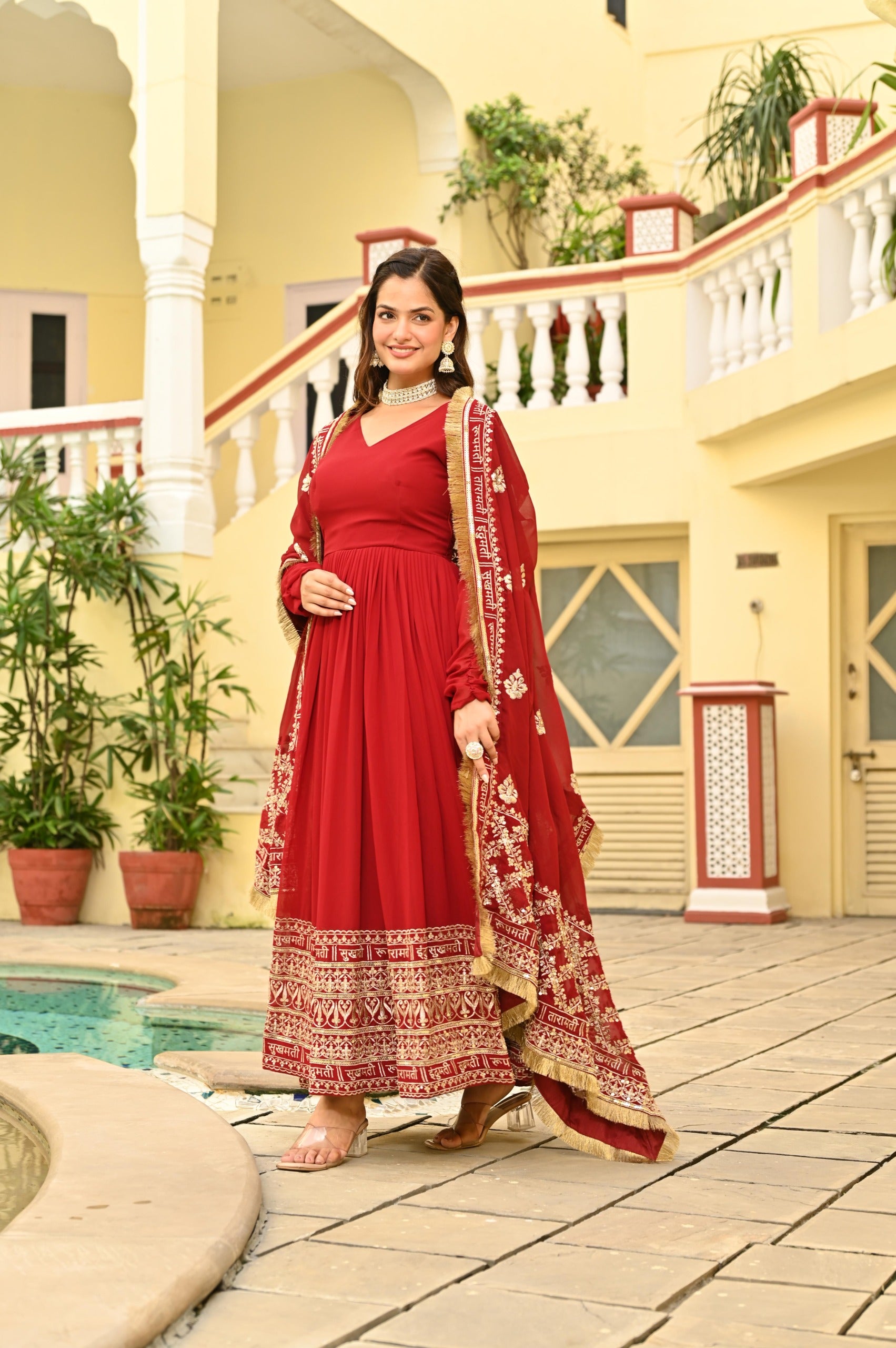 Faux blooming embroidered gown