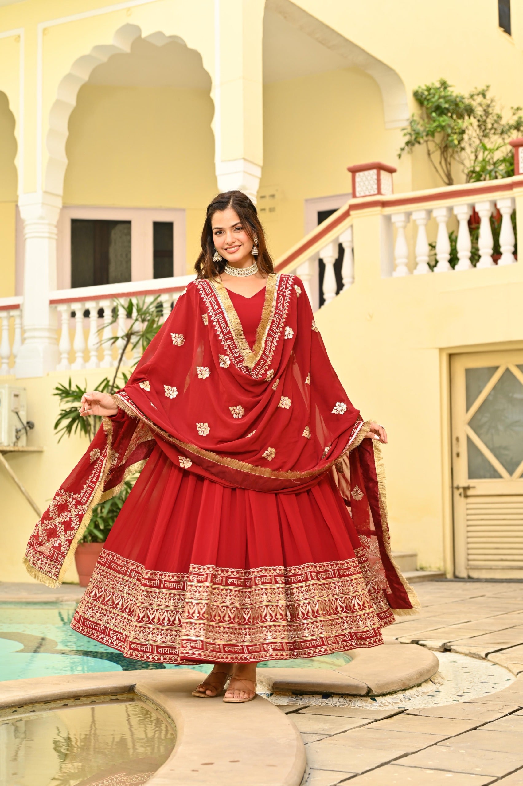 Sequins zari work gown set