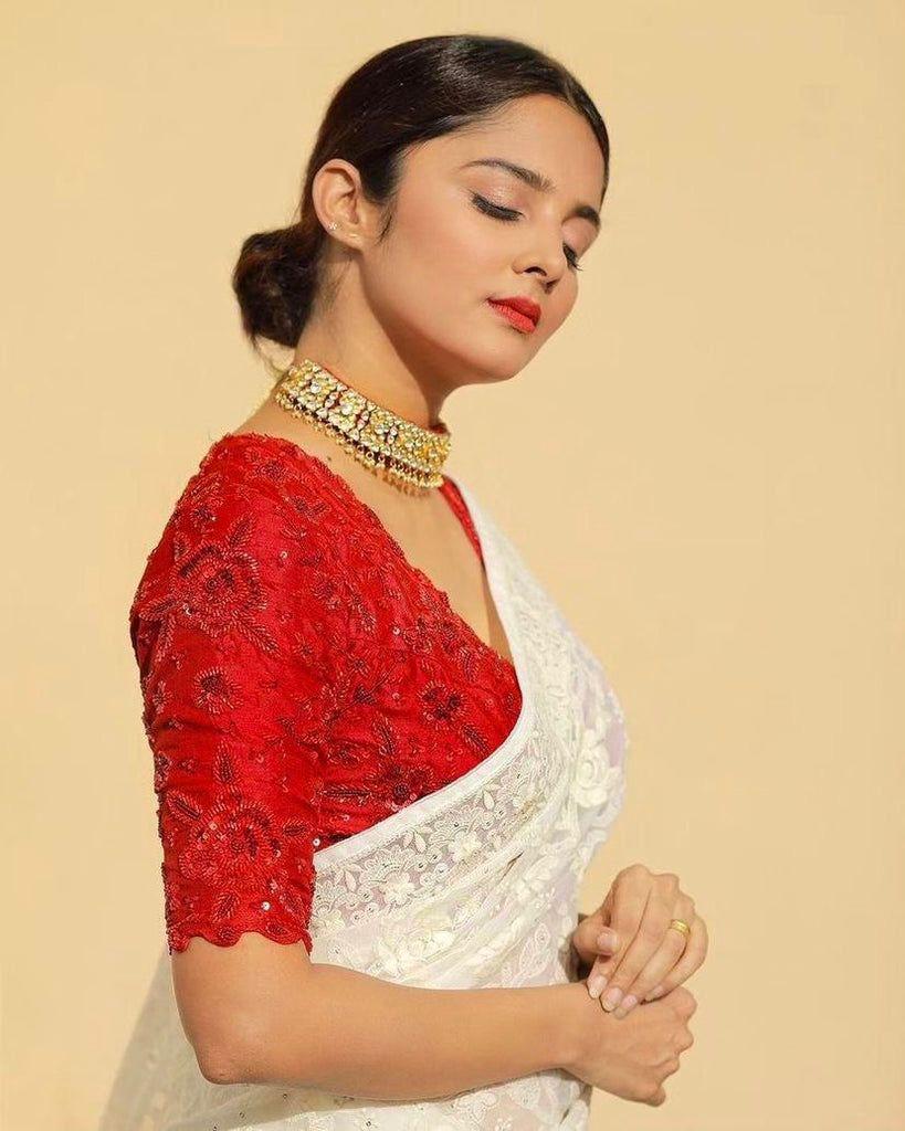 Georgette Sequins Embroidered Saree Front View