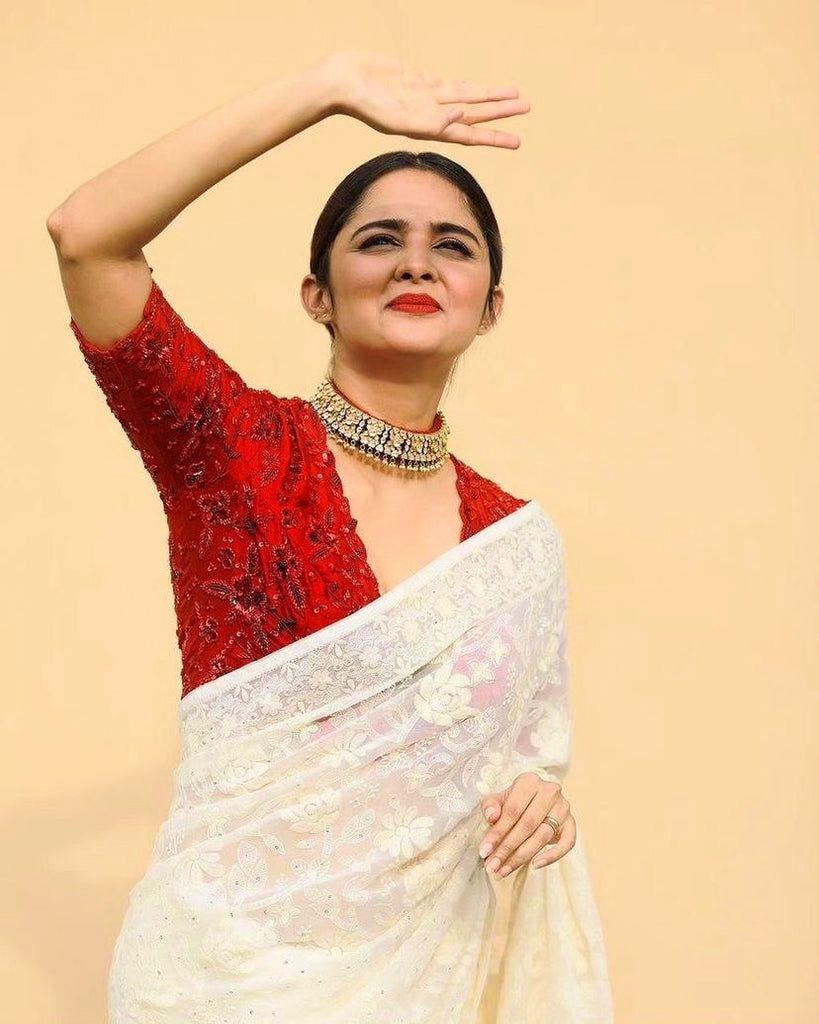 Georgette Sequins Embroidered Saree Front View