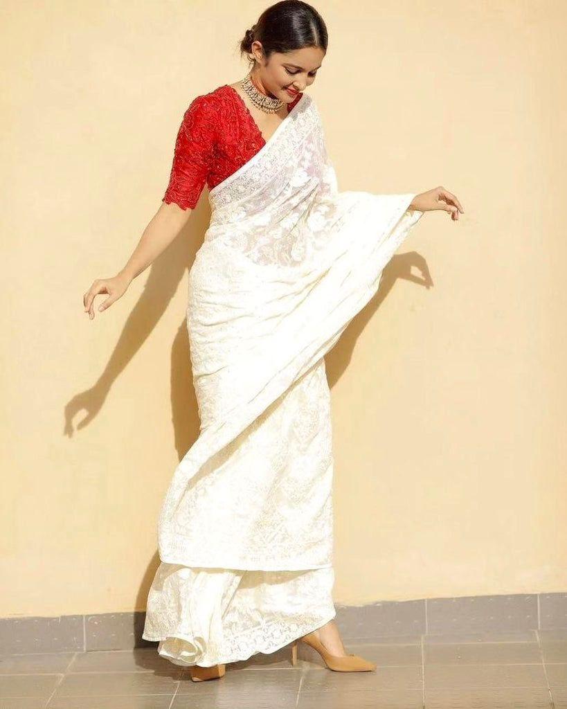 Georgette Sequins Embroidered Saree Front View
