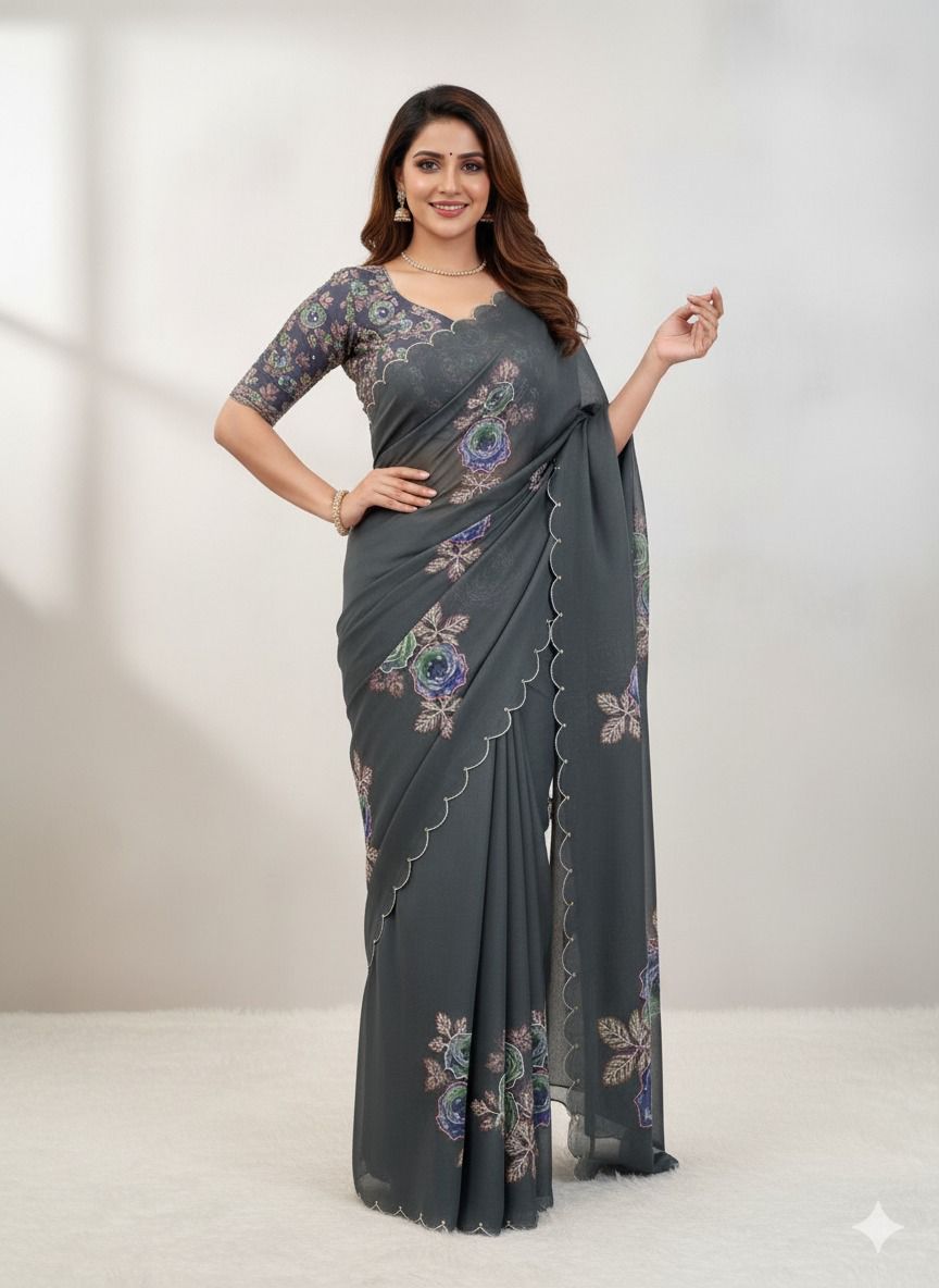 Pure Soft Tabby Organza Digital Print Saree Front View