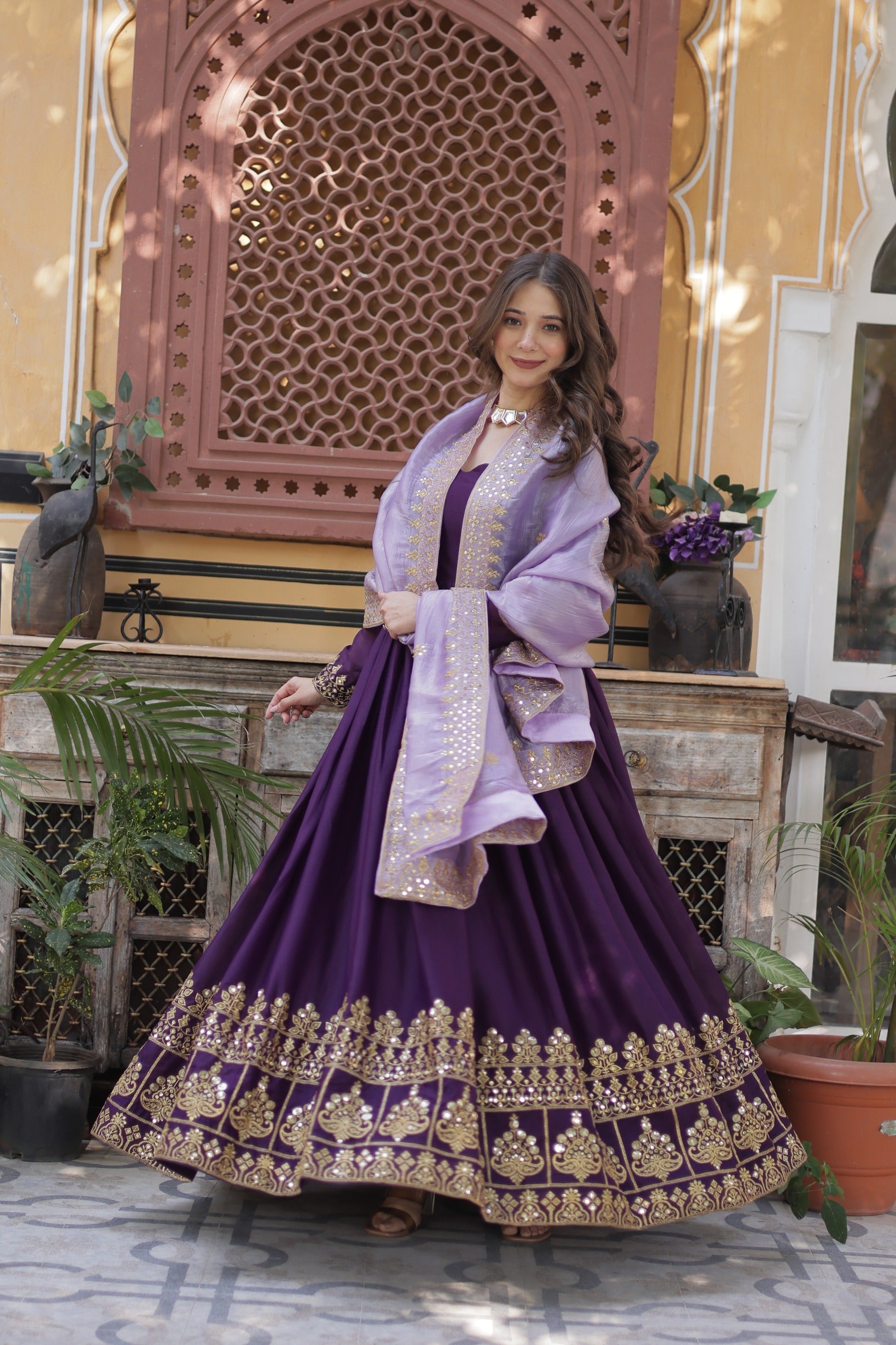 Zari sequins work gown