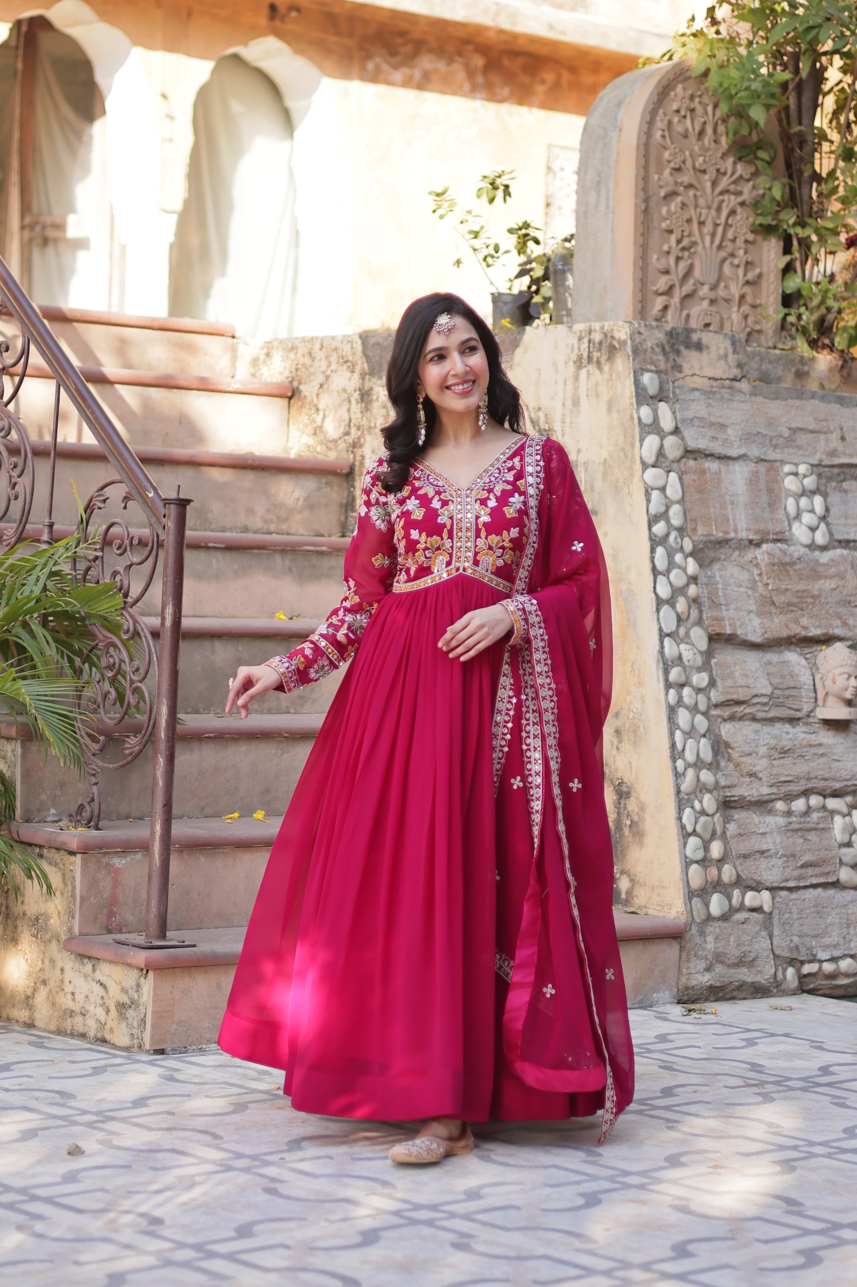  Faux Blooming embroidered gown with dupatta
