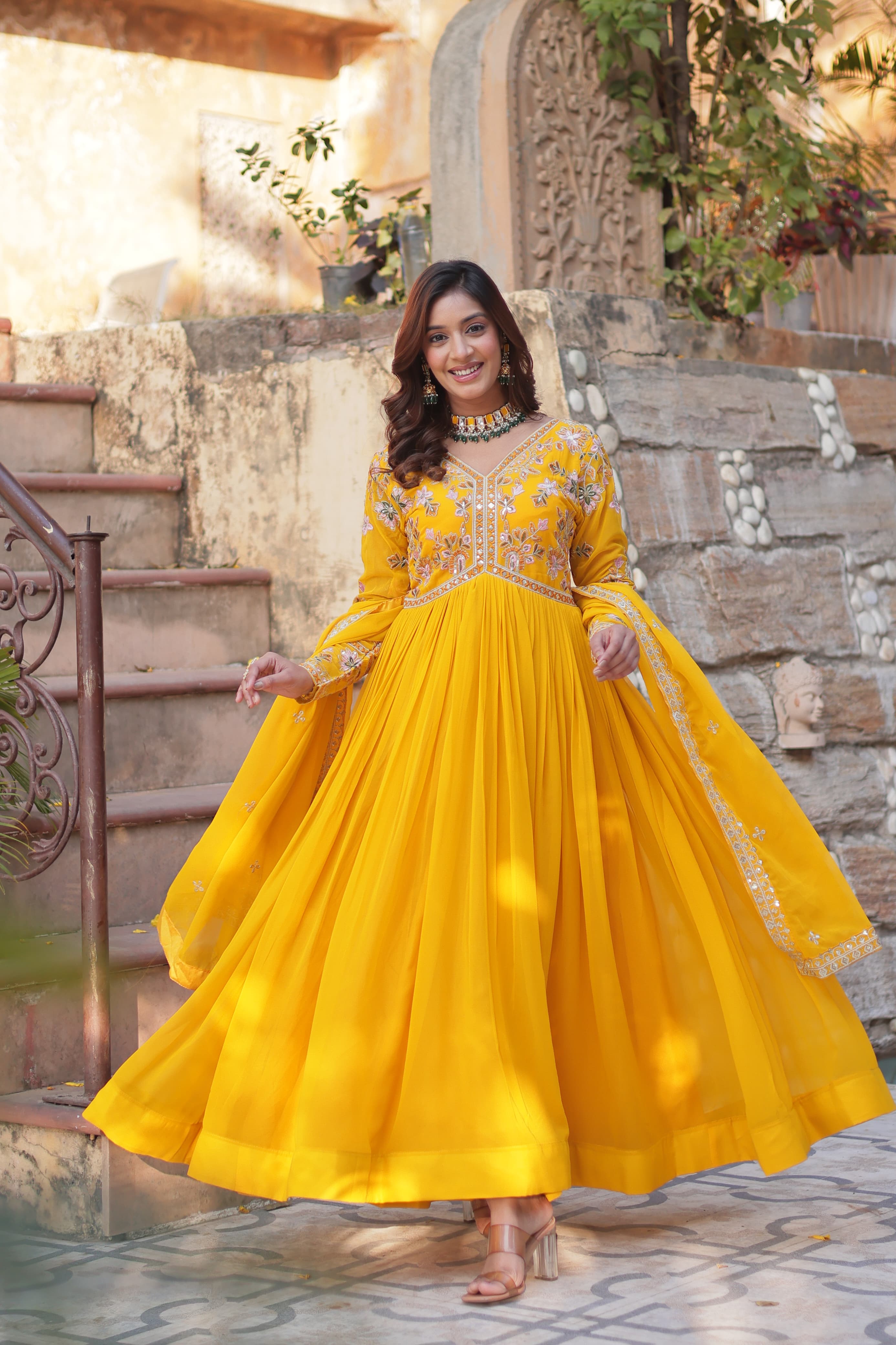 Zari and sequins work gown set
