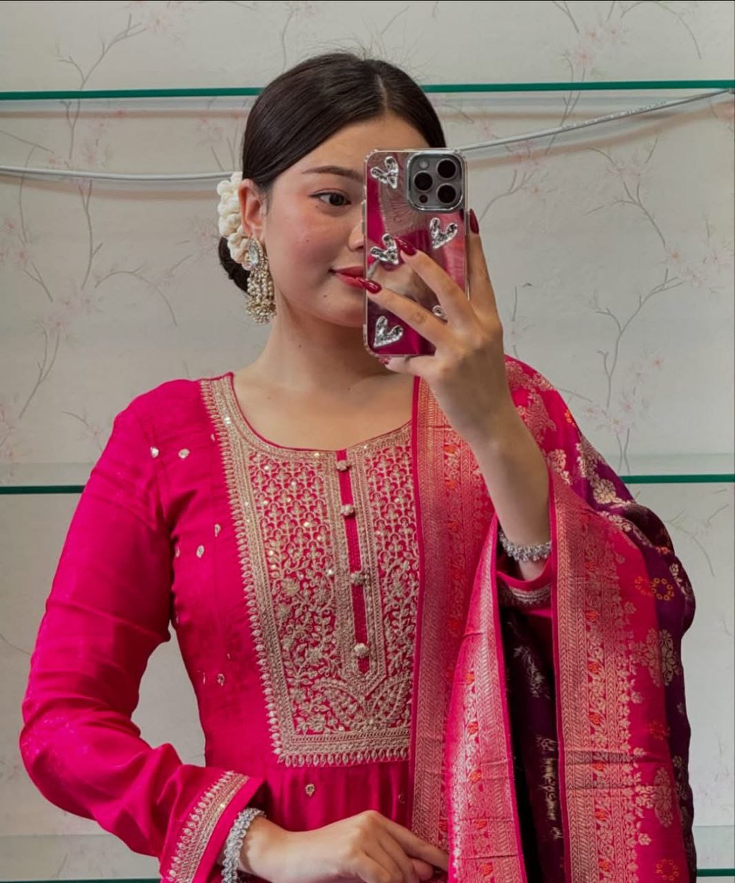 Close-up of Golden Zari Embroidery on Yoke