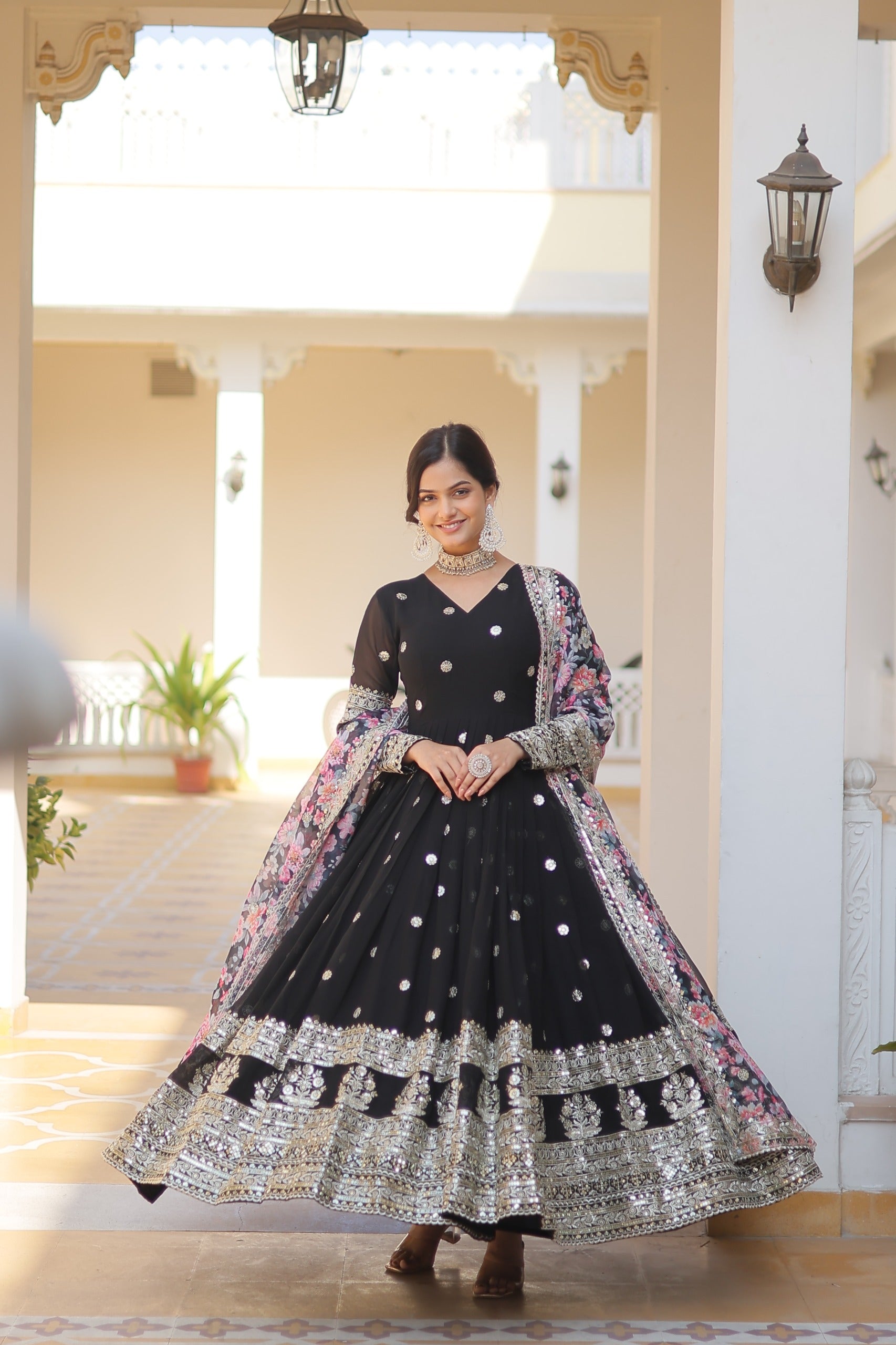 Zari & sequins work gown set for women
