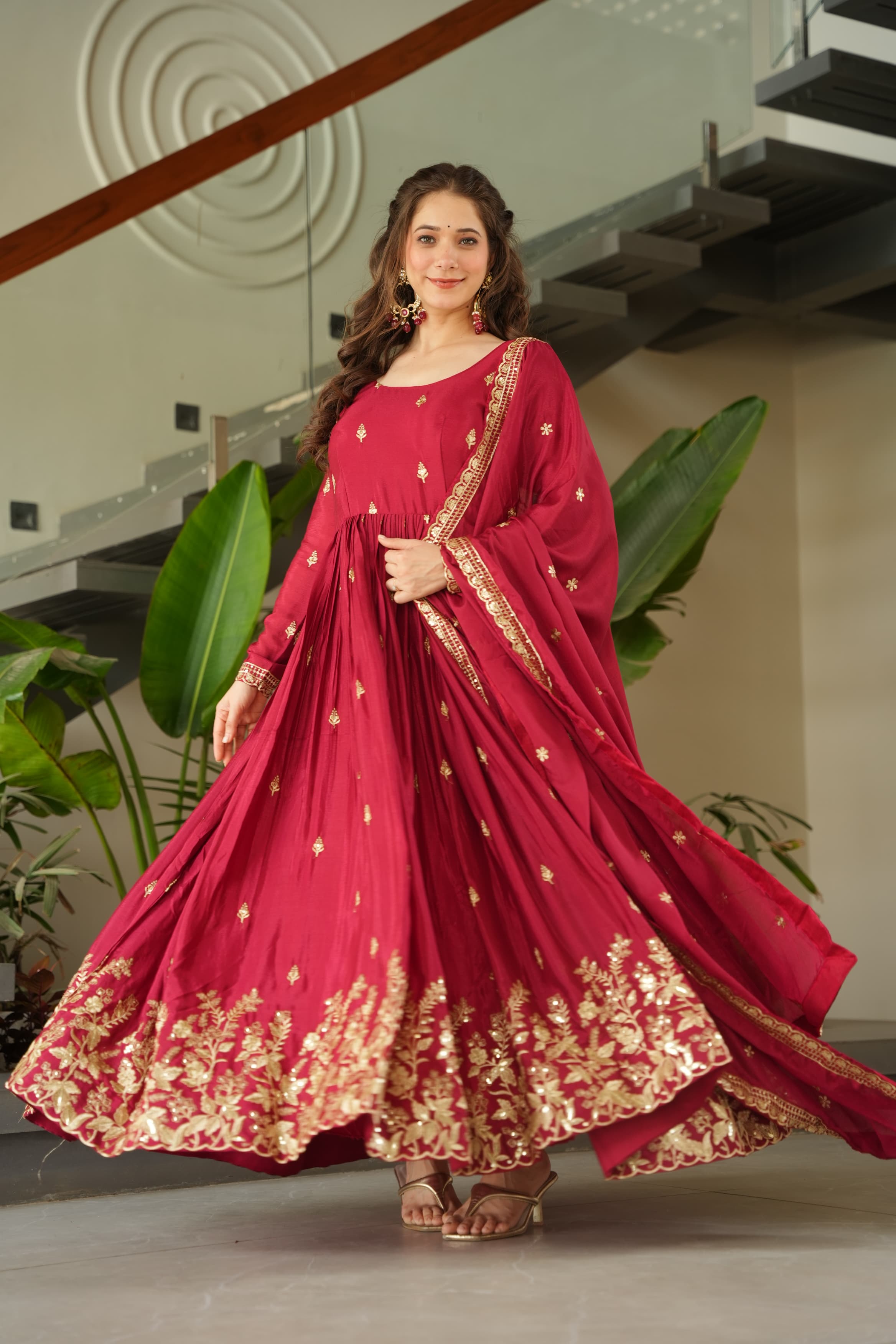 Zari sequins work gown set