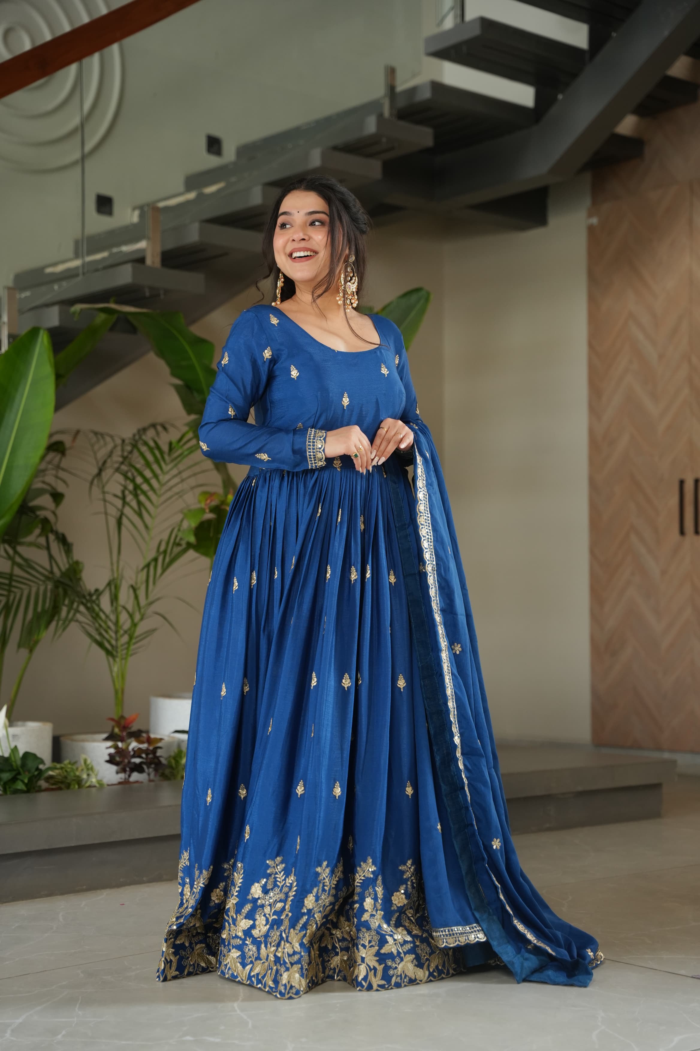 Chinnon embroidered gown with dupatta