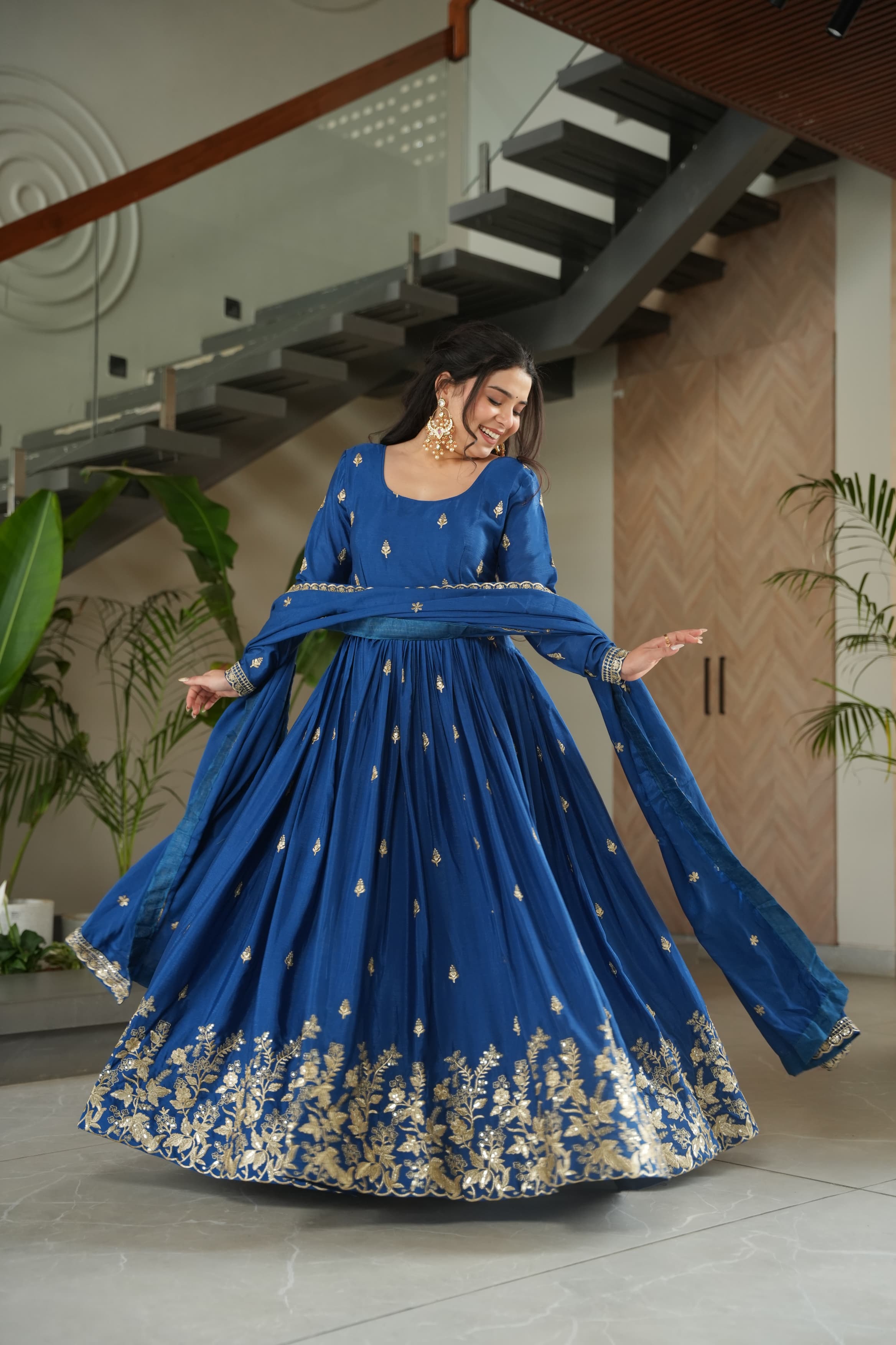 Zari sequins work ethnic gown
