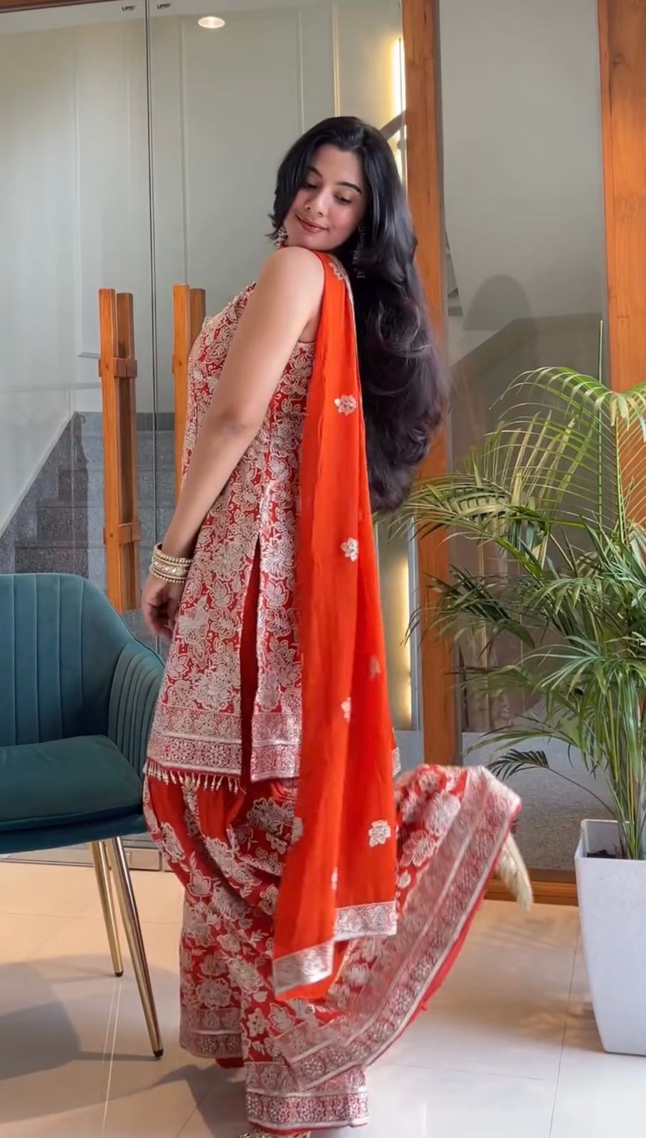 Heavy embroidered georgette bottom with lace dupatta