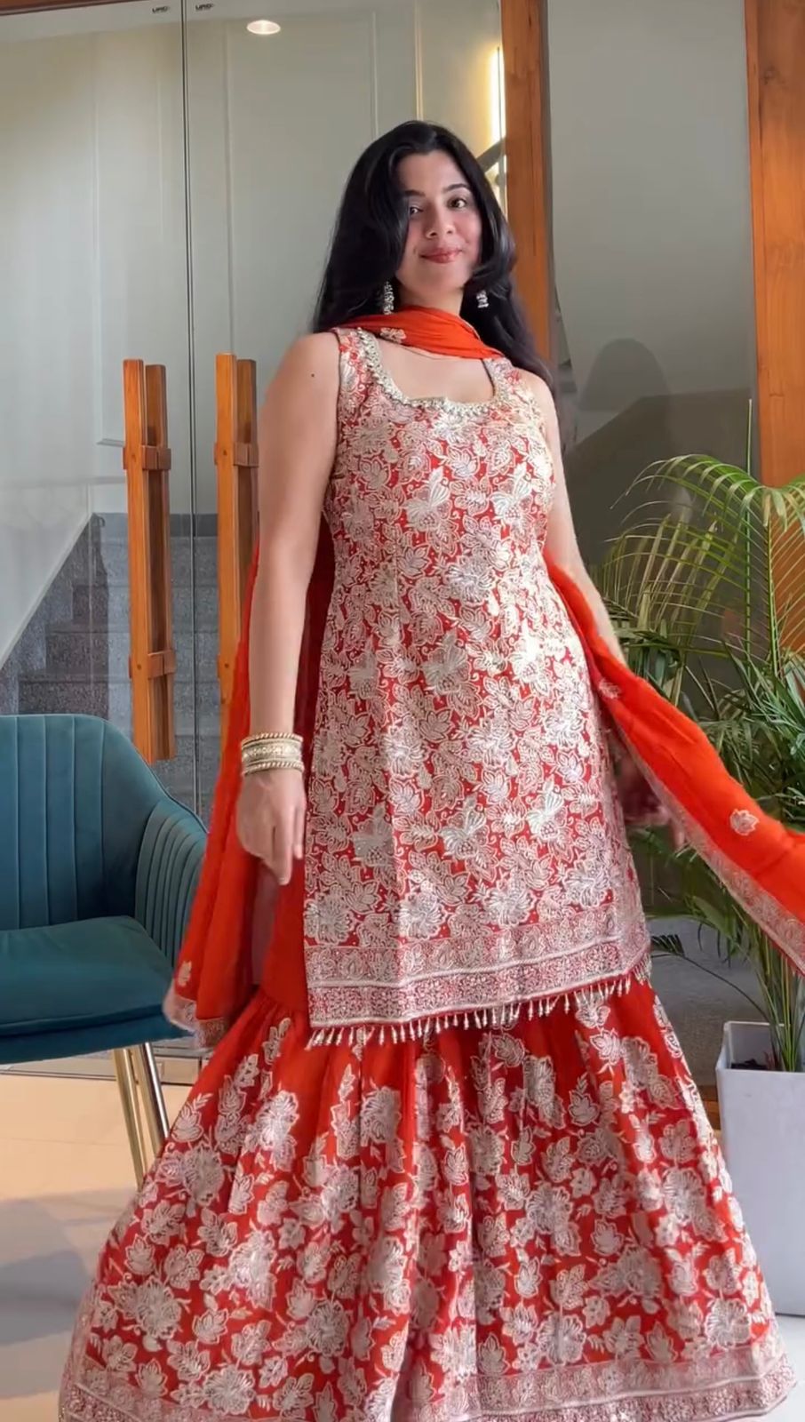Elegant Georgette Embroidered Suit Set front view