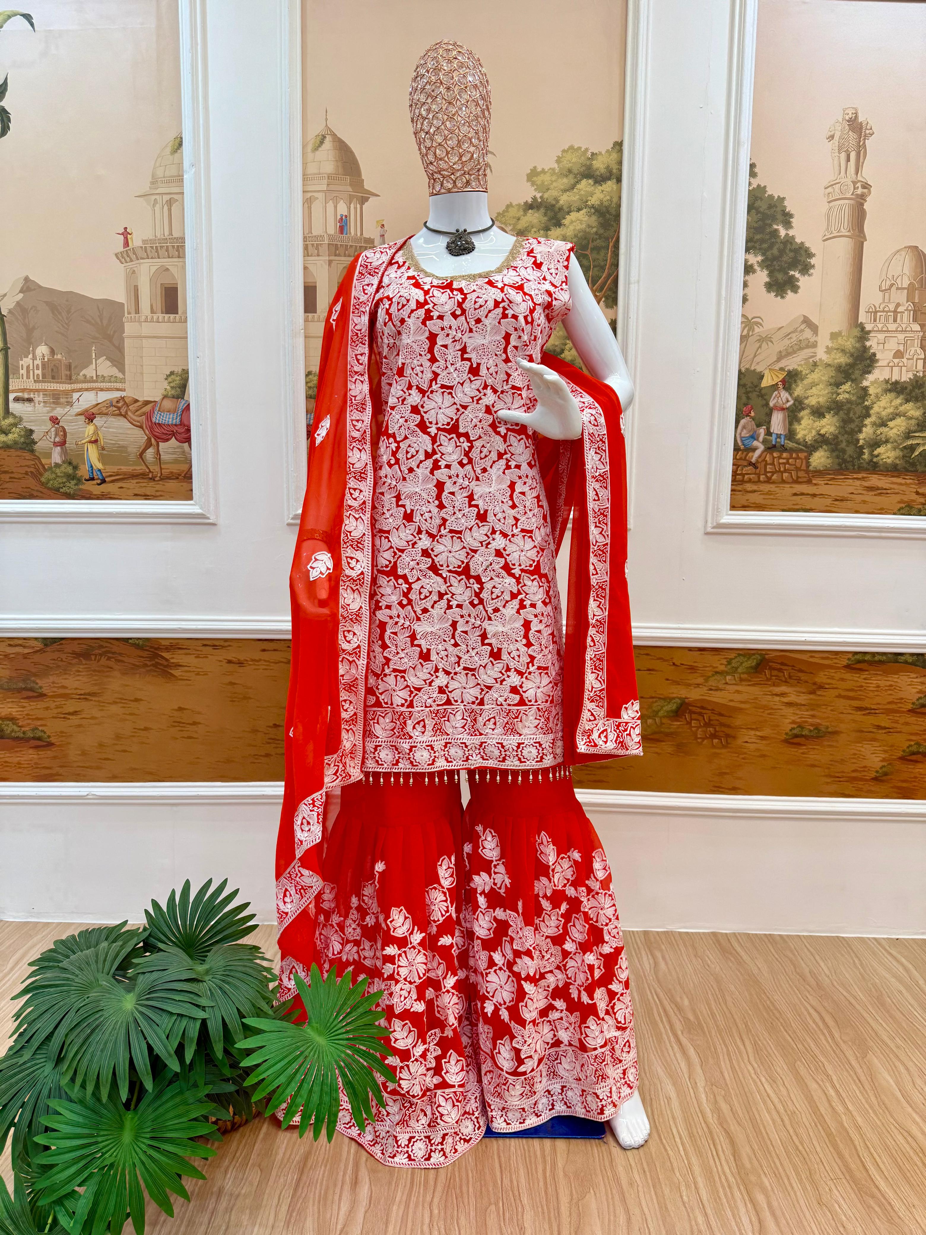 Traditional Indian women’s embroidered suit with dupatta