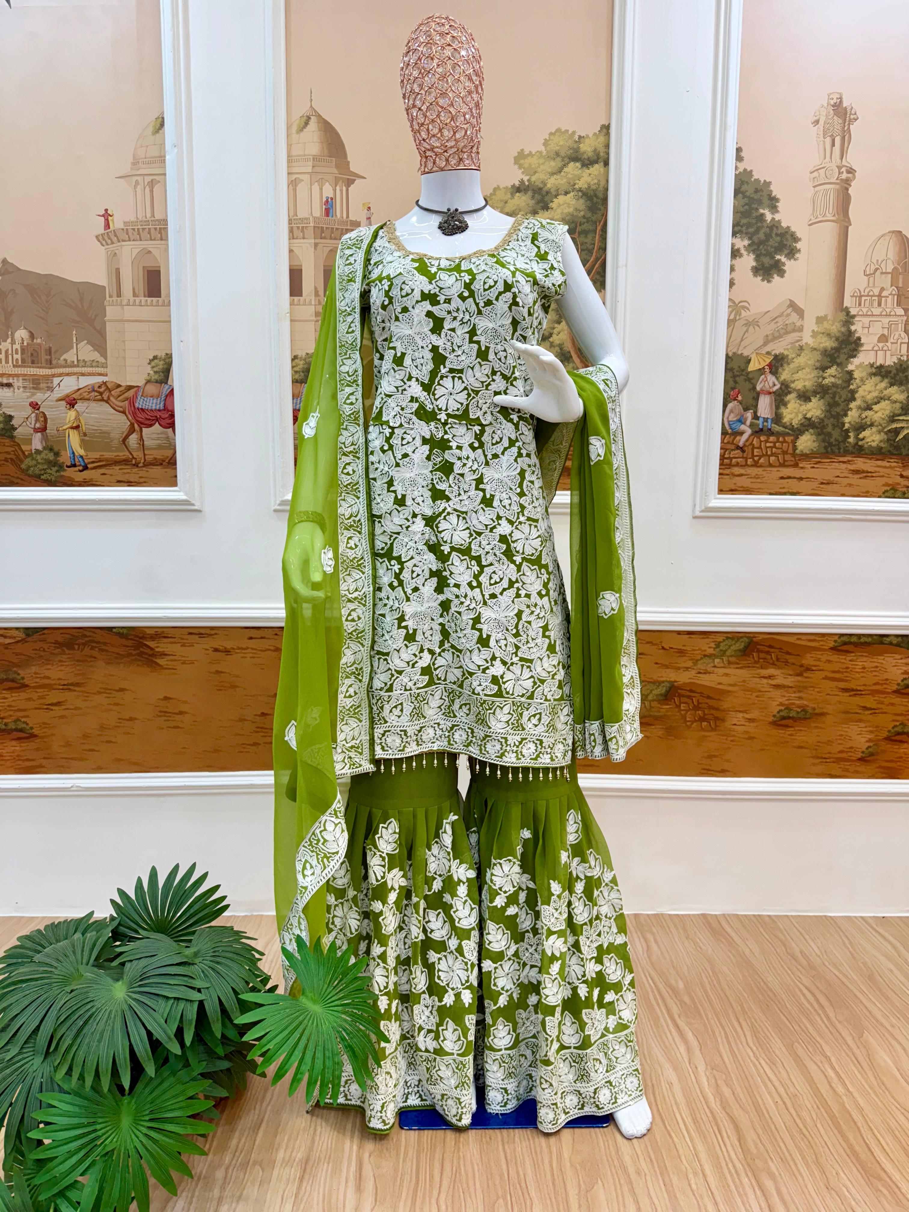 Elegant Georgette Embroidered Suit Set front view