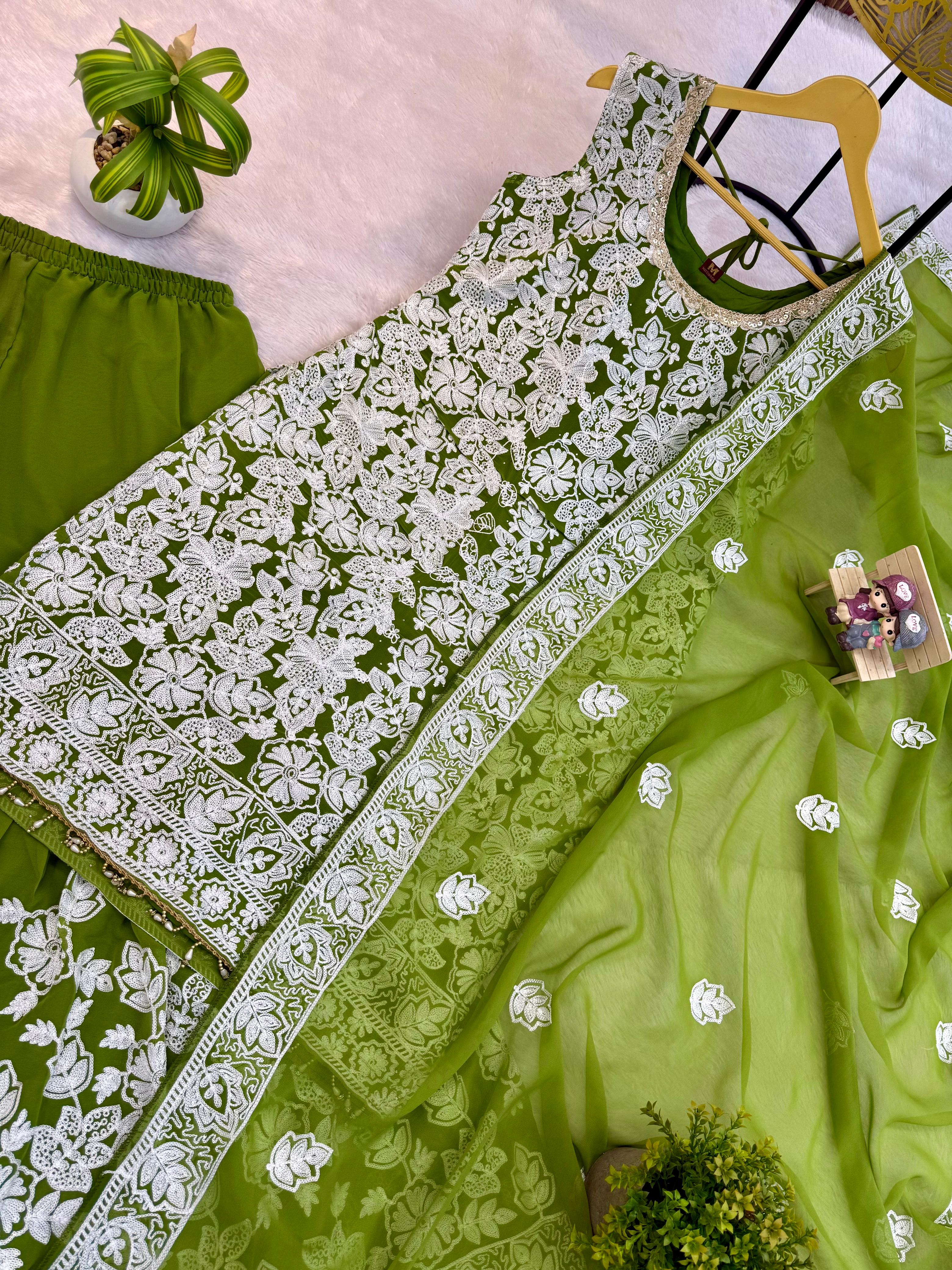 Elegant Georgette Embroidered Suit Set front view