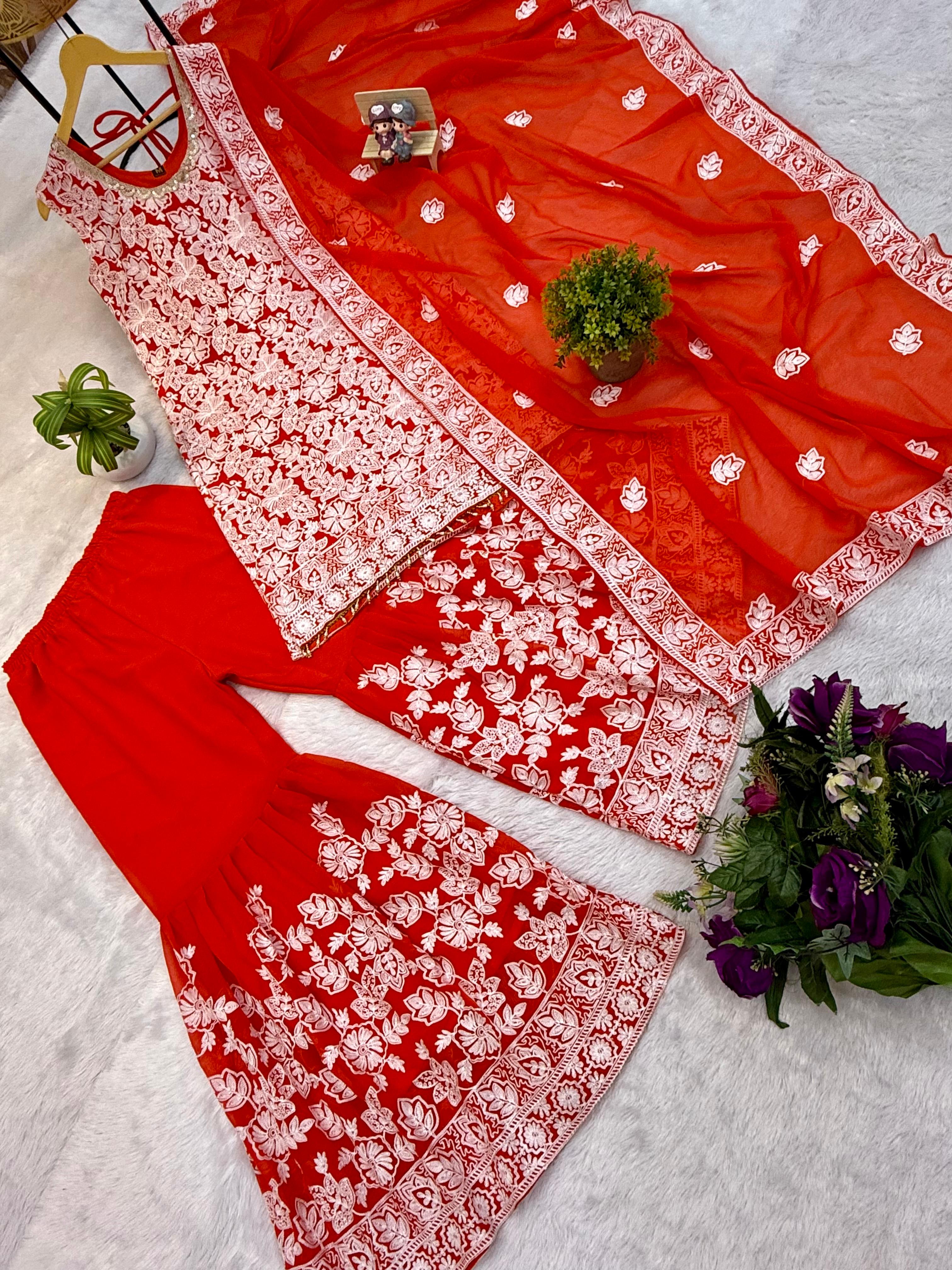 Traditional Indian women’s embroidered suit with dupatta