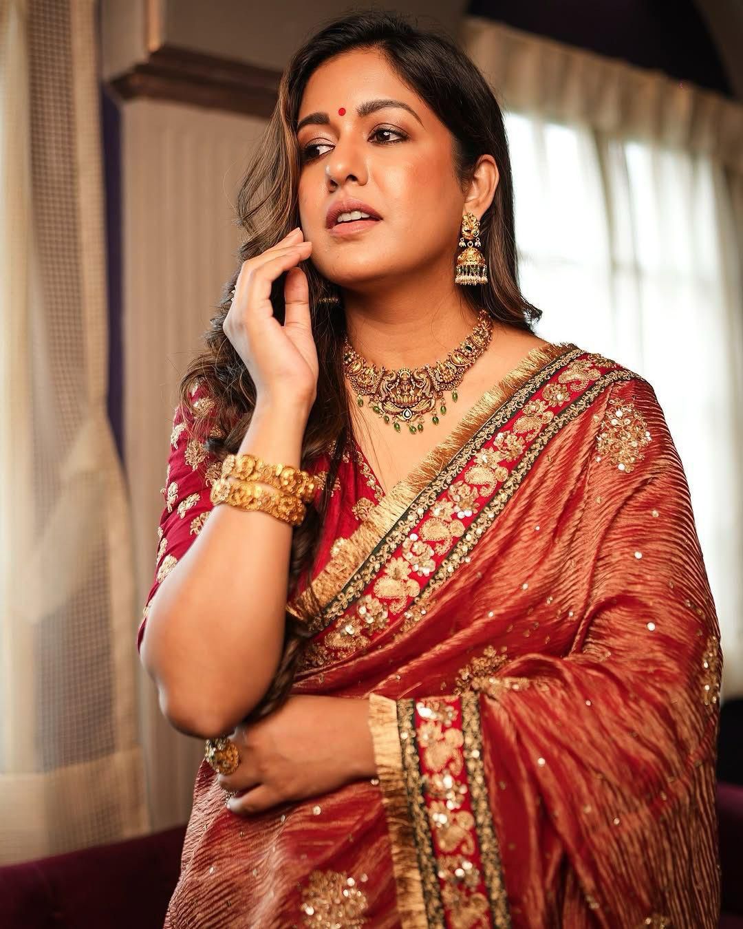 Banarasi Crush Embroidered Saree Front View