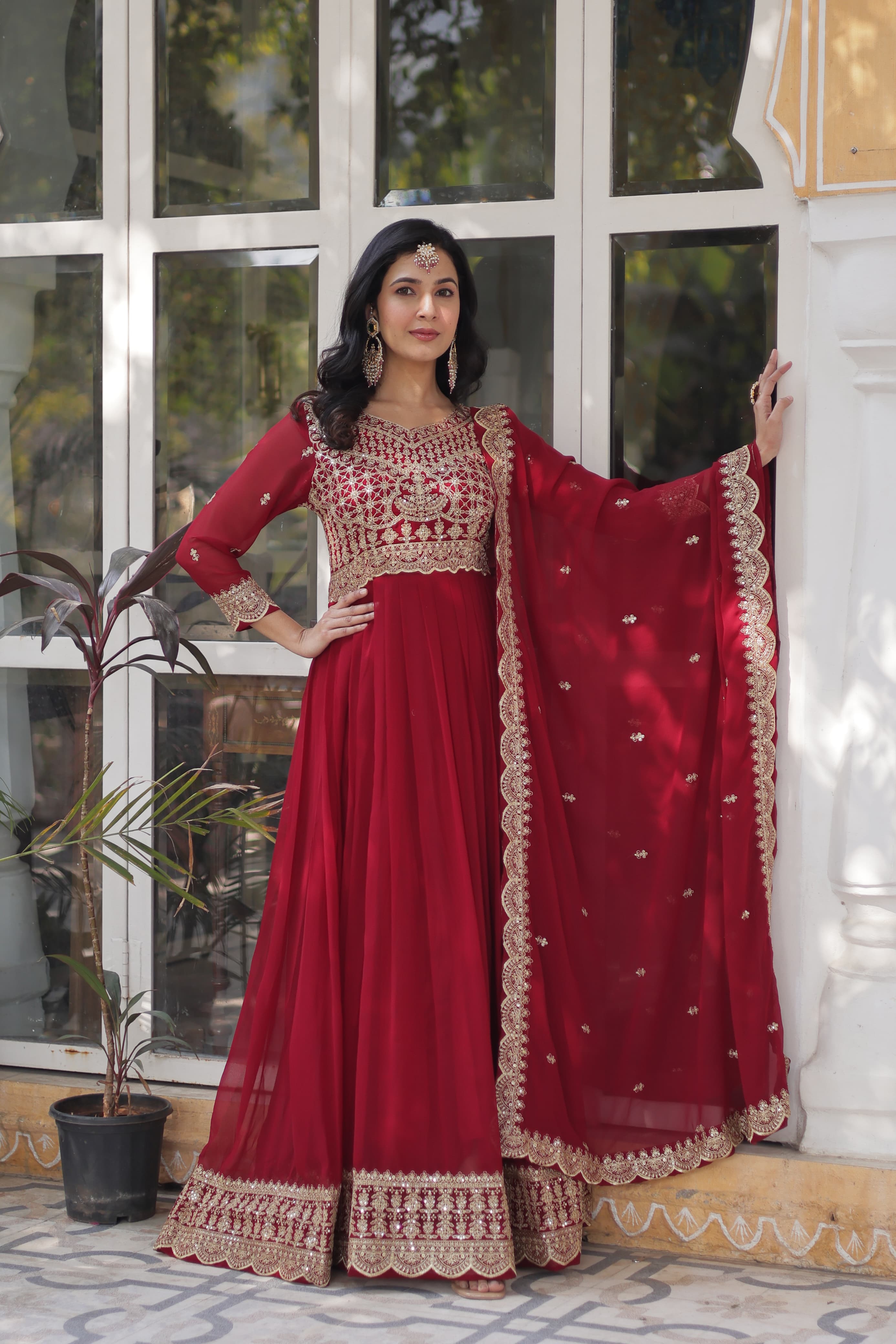 Faux Blooming embroidered gown with dupatta
