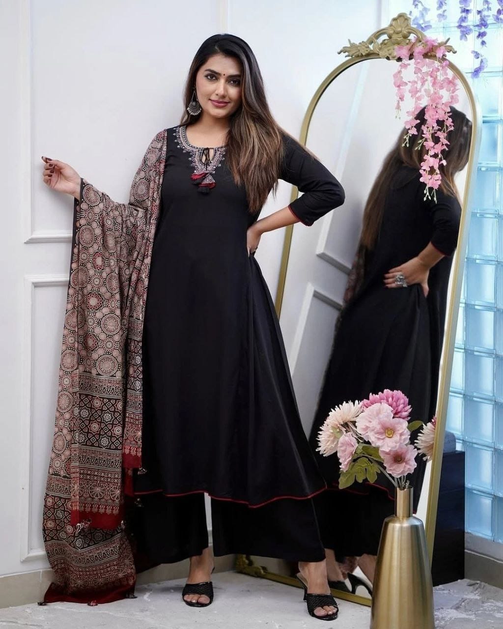 Pure Viscose Chanderi Embroidered Suit Set with Dupatta