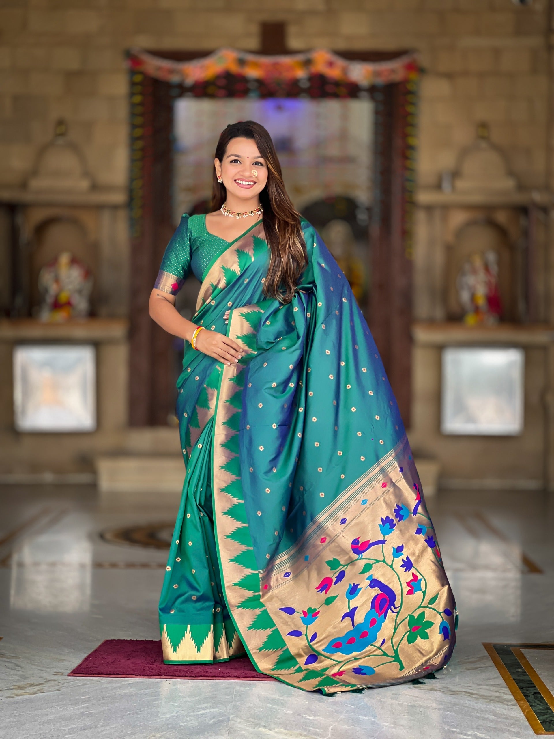 Soft Paithani Silk Saree with Meenakari Zari Weaving