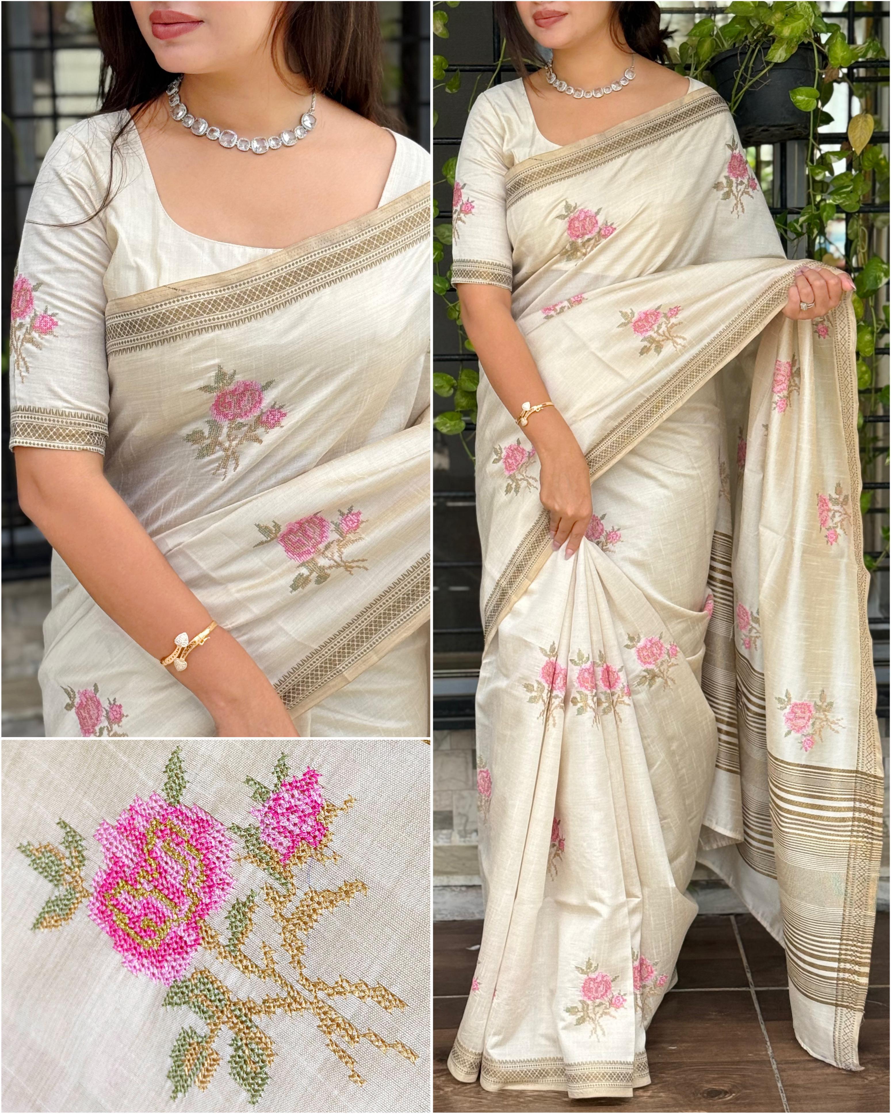 Dusty Beige Organza Saree