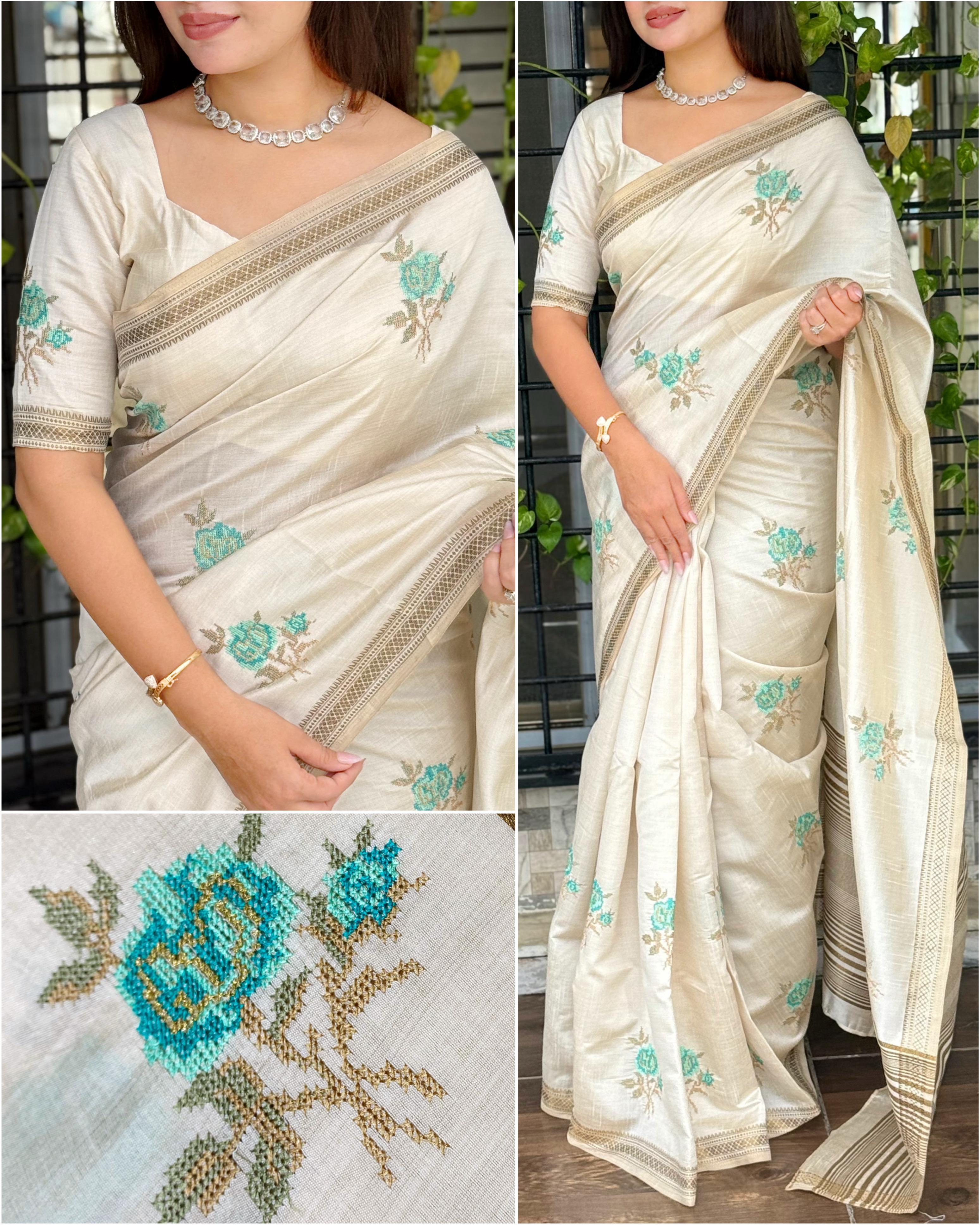 Pure Tusser Silk Designer Saree with Zari Work
