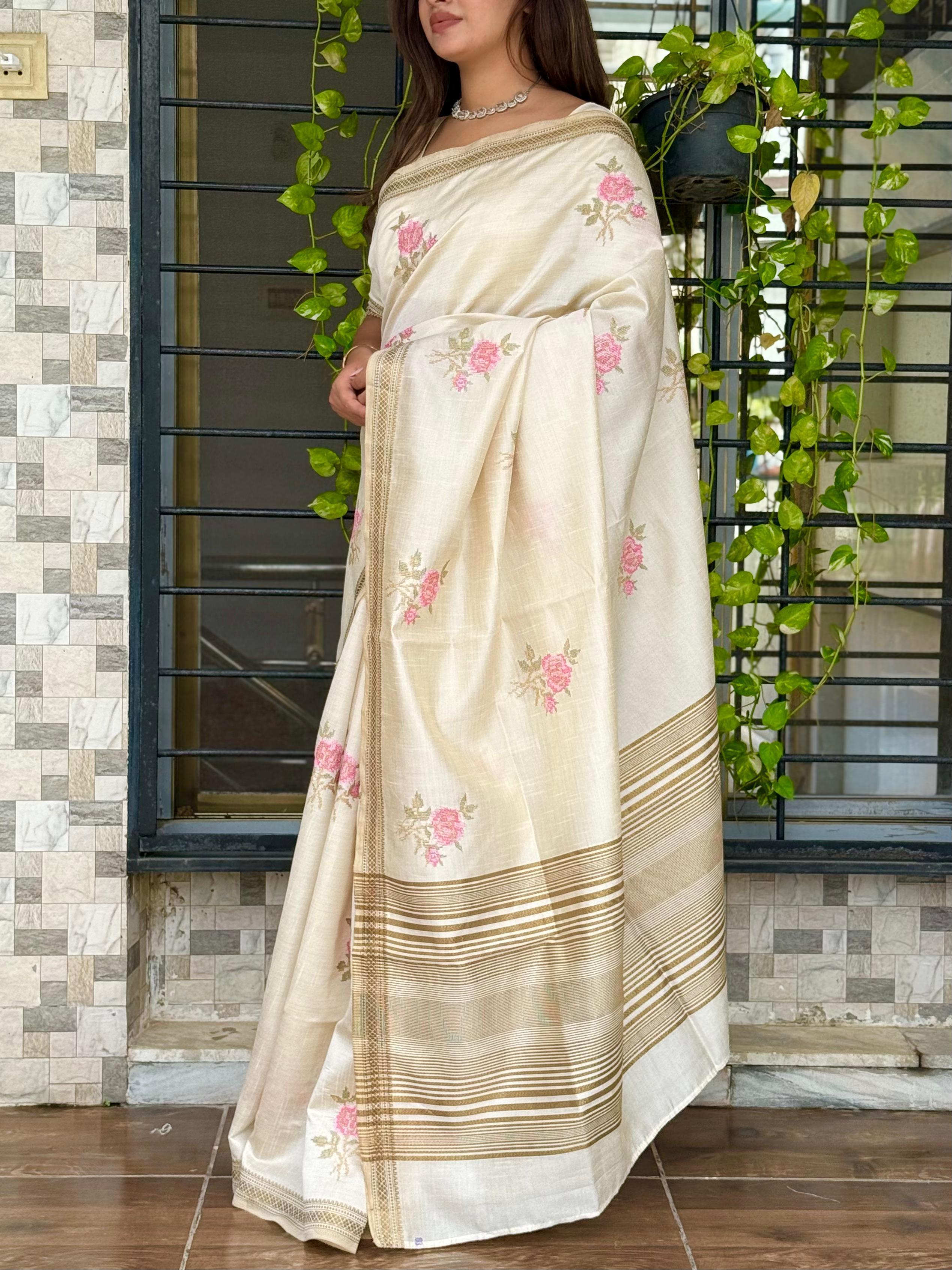 Thread Embroidery Saree