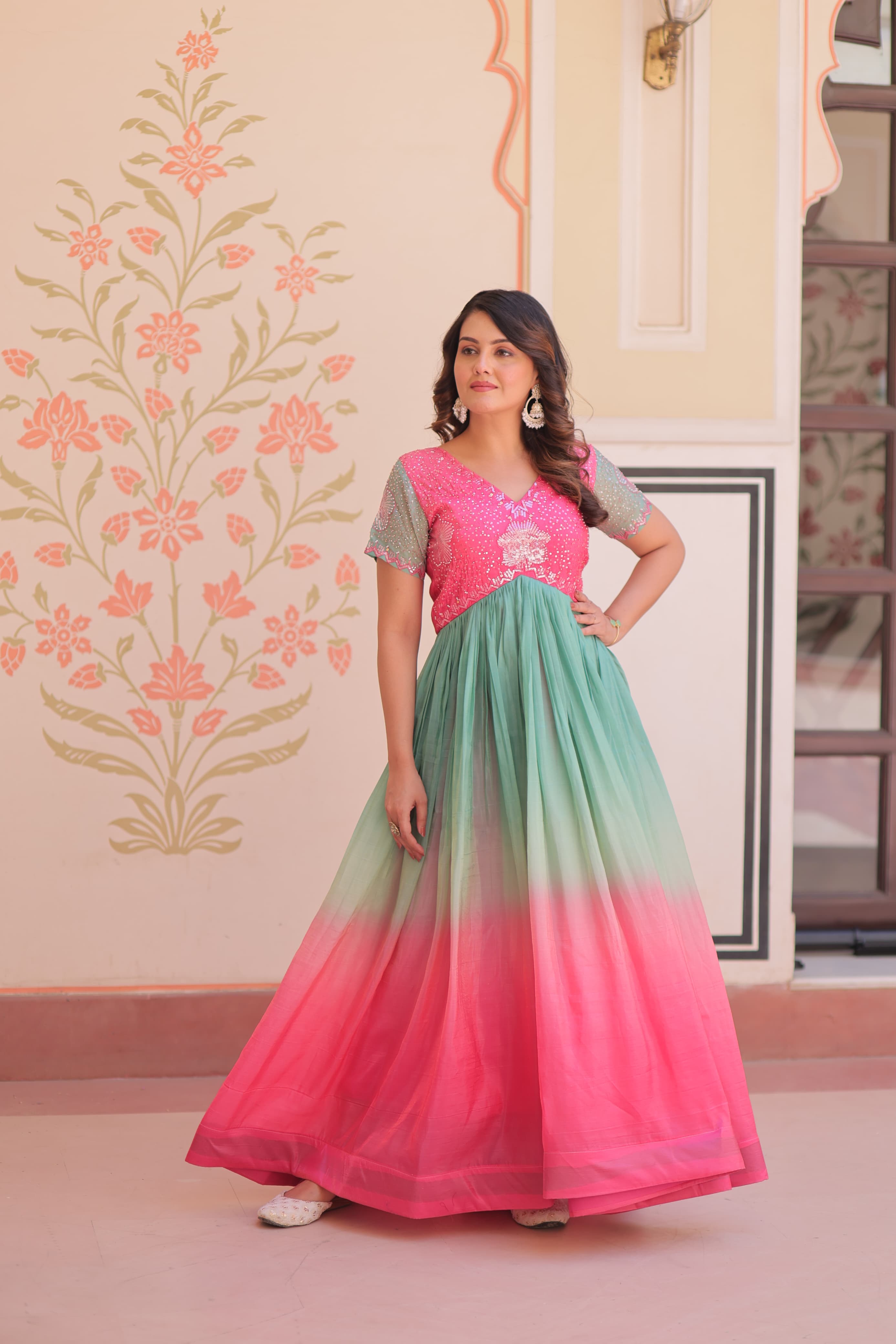 Gold Crush Beads Embroidered Gown for Women