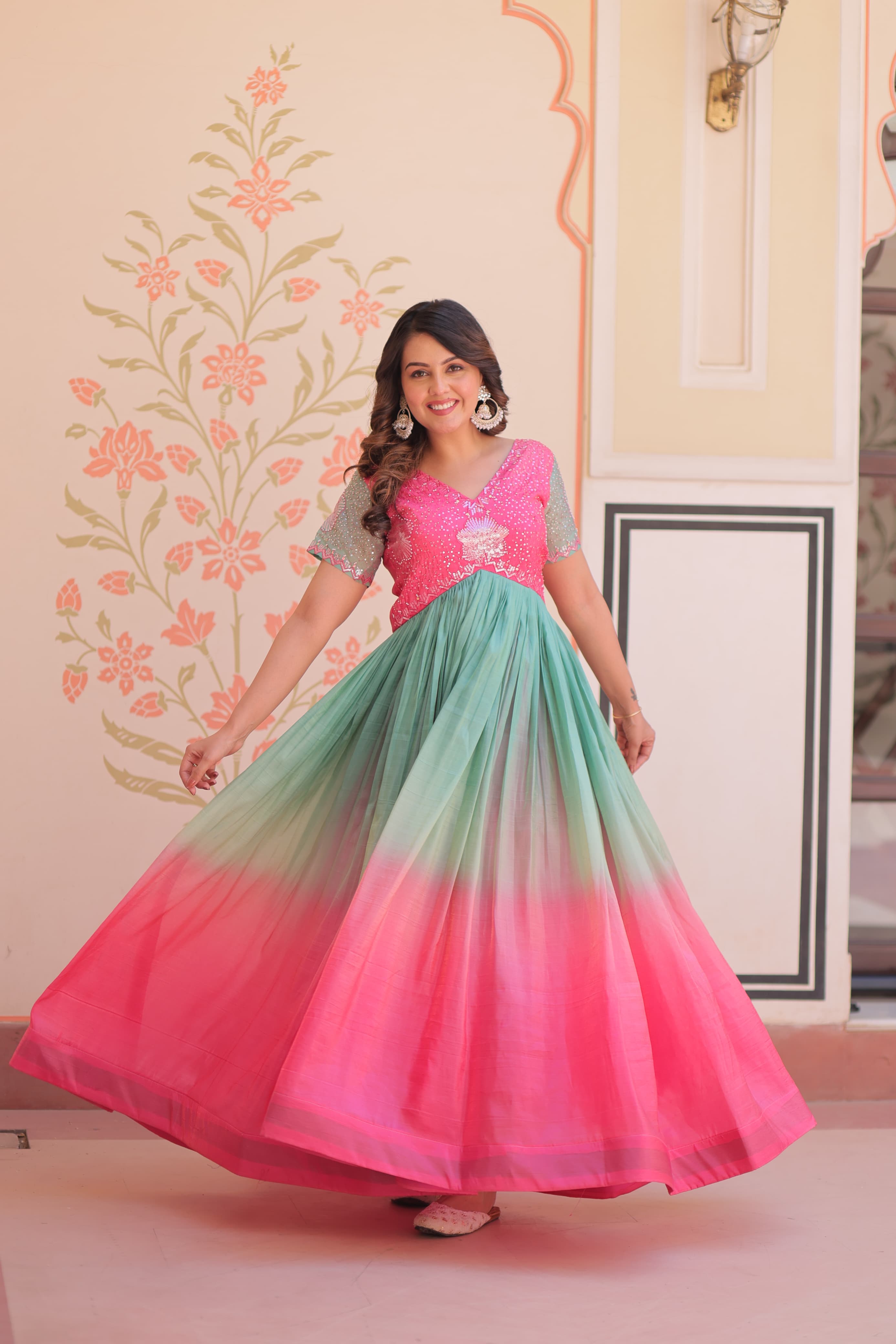 Designer Gold Crush Gown with Cotton Lining