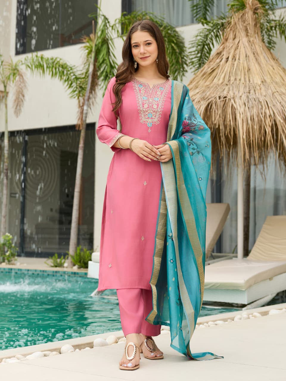 Pure Chanderi Silk Suit with Sequin Embroidery Work for Women