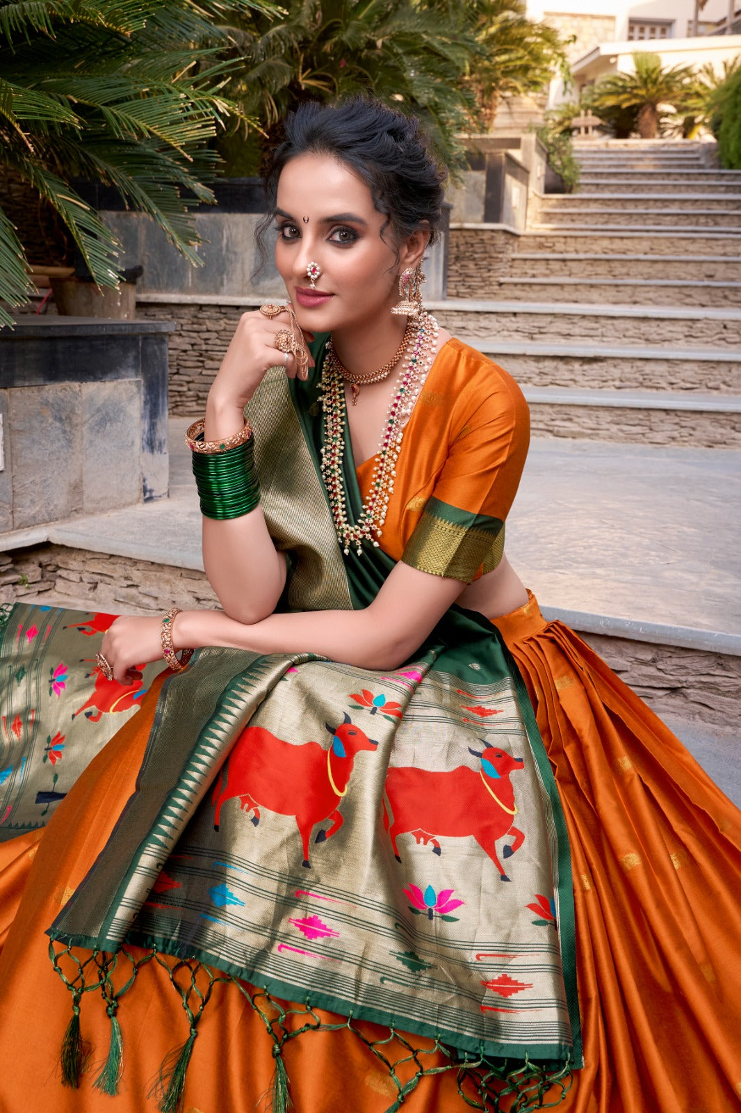 Canvas-stitched paithani lehenga 3.8 meter flair with drawstring zip